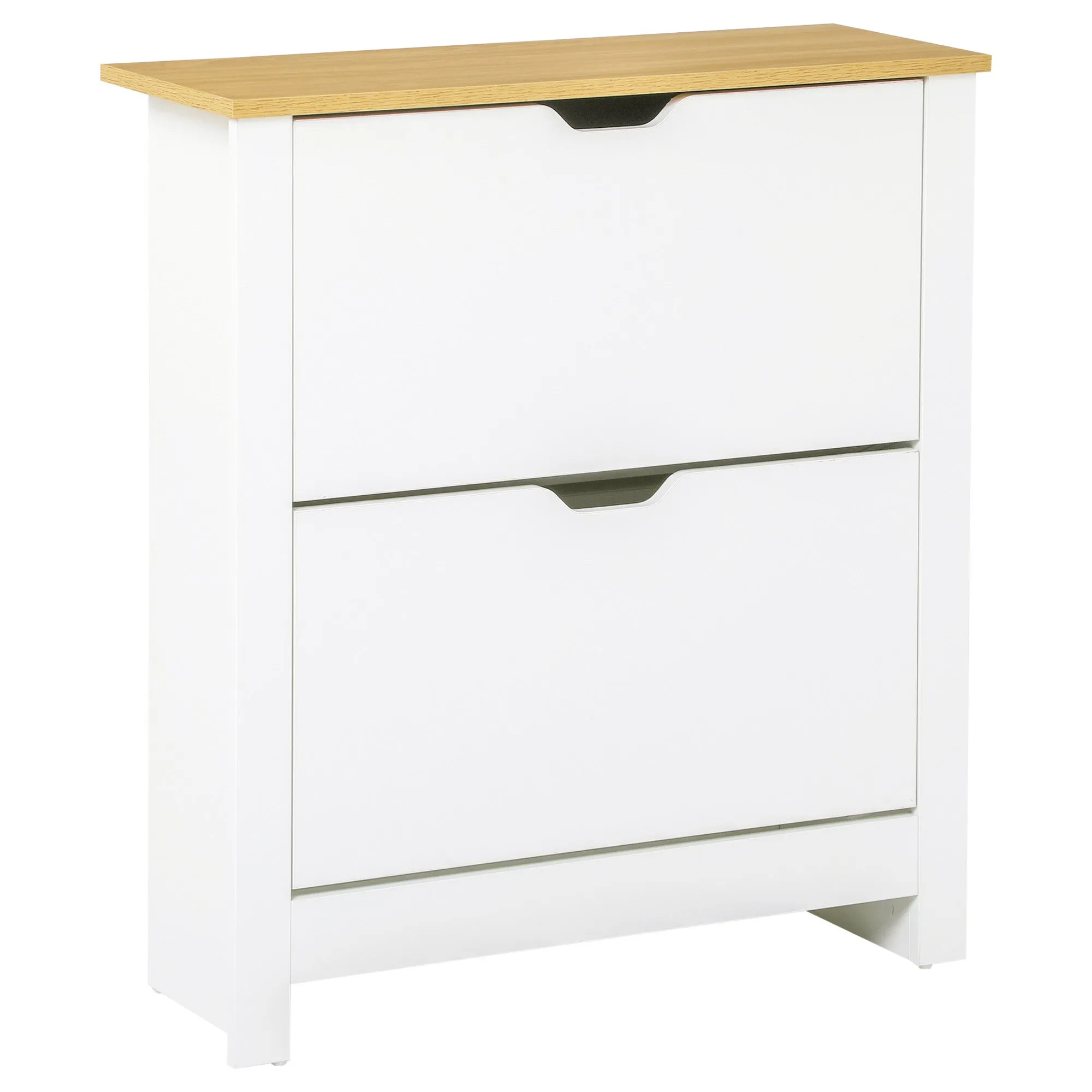 12-Shoe Storage Cabinet 4 Shelves 2 Drawers 4 Protective Legs Modern Stylish Unit Hallway Bedroom Home Furniture White