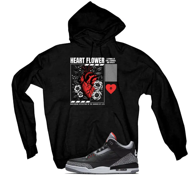 Air Jordan 3 Black Cement Black T-Shirt (Heart Flower)| illcurrency