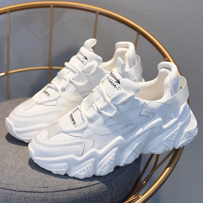 Amozae- 2024 White Women Shoes New Chunky Sneakers For Women Lace-Up White Vulcanize Shoes Casual Fashion Dad Shoes Platform Sneakers