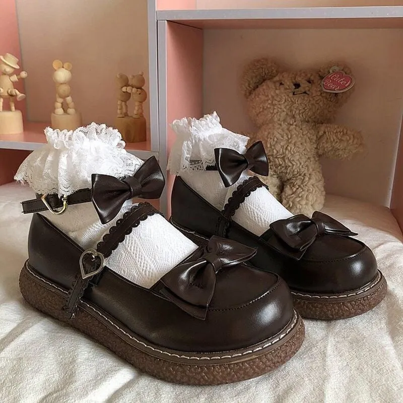 Amozae  Japanese College Style Student Girl Round Head Buckle Bowknot Thick Bottom 4CM Female Lolita Shoes JK Uniform Leather Shoes