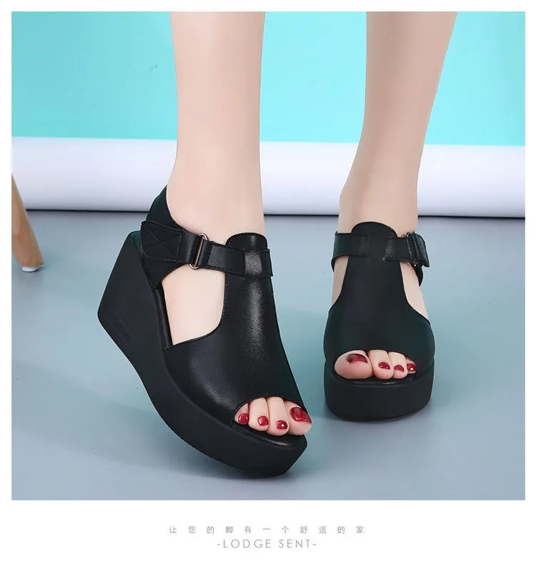 Amozae-  Open Head Plus Size 35-40 Medium Heel Platform Sandals Women Wedding Shoes 2024 Summer Casual Wedges Sandals for Beach Office