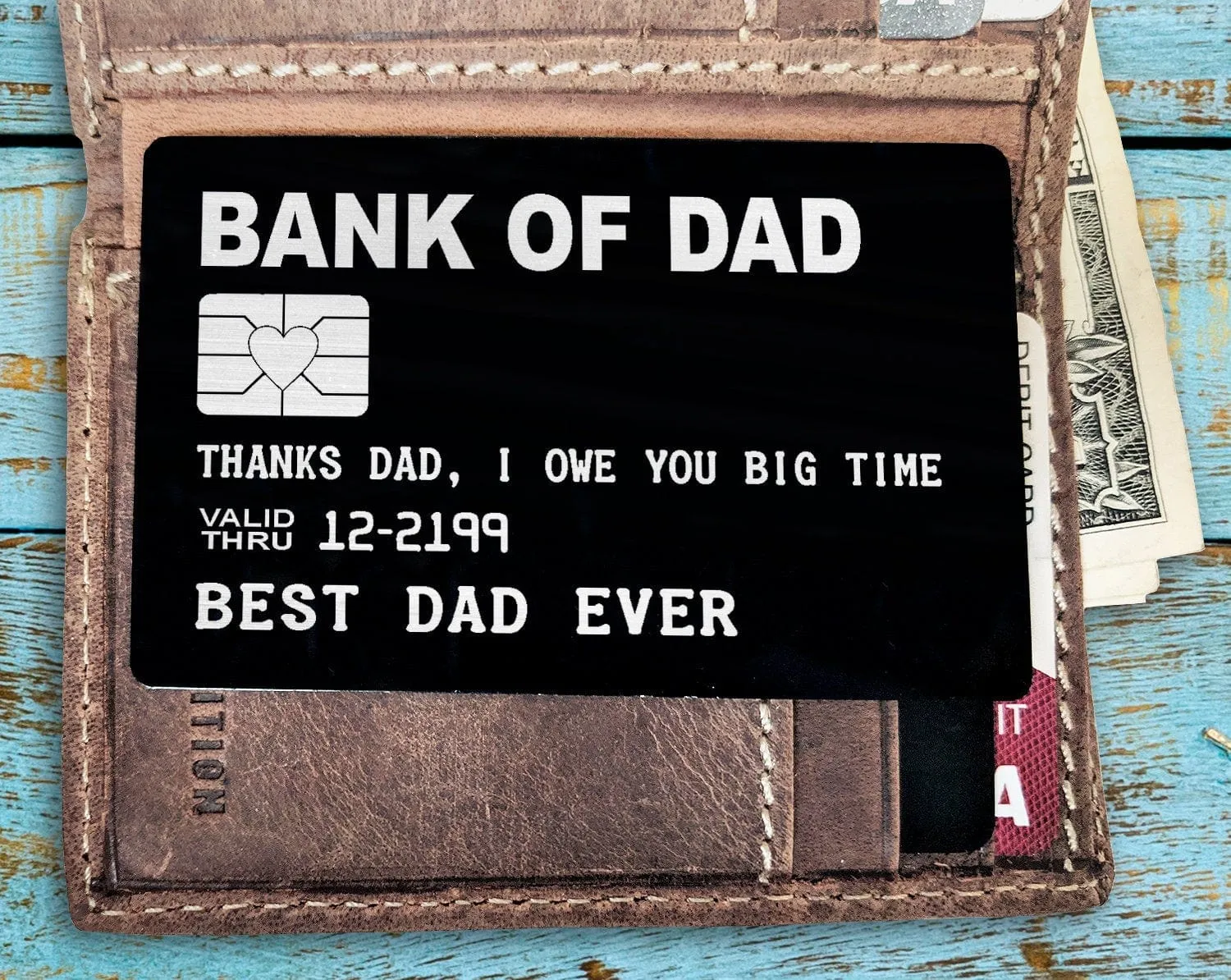 Bank of Dad Engraved Wallet Insert Fathers Day Gift Deployment Man Wallet Card Best Dad Ever Personalize Father of the Bride Gift Daughter