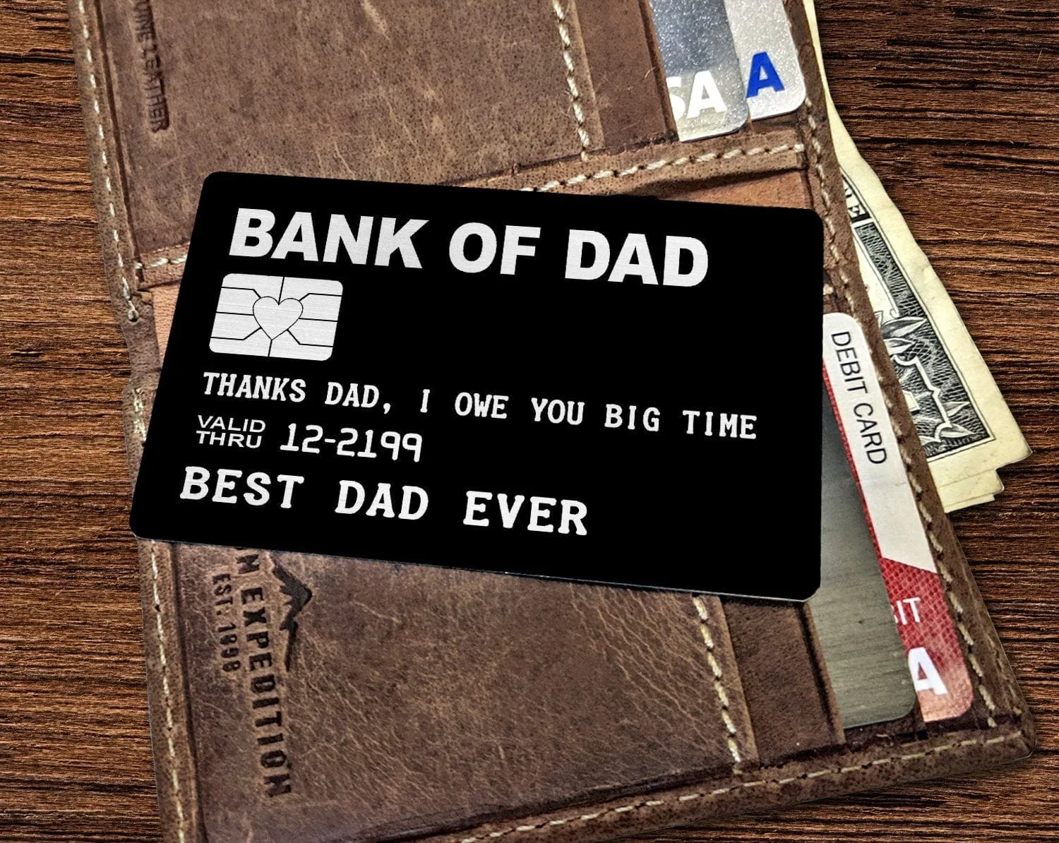 Bank of Dad Engraved Wallet Insert Fathers Day Gift Deployment Man Wallet Card Best Dad Ever Personalize Father of the Bride Gift Daughter