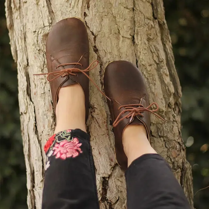 Barefoot Oxford Shoes Women - Laced Brown