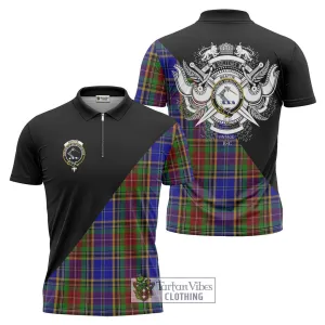 Beattie Tartan Zipper Polo Shirt with Family Crest and Military Logo Style