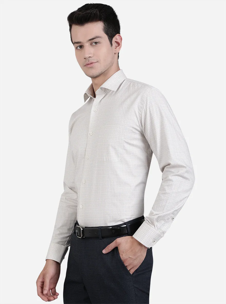 Beige & Sky Blue Checked Regular Fit Formal Shirt | JadeBlue