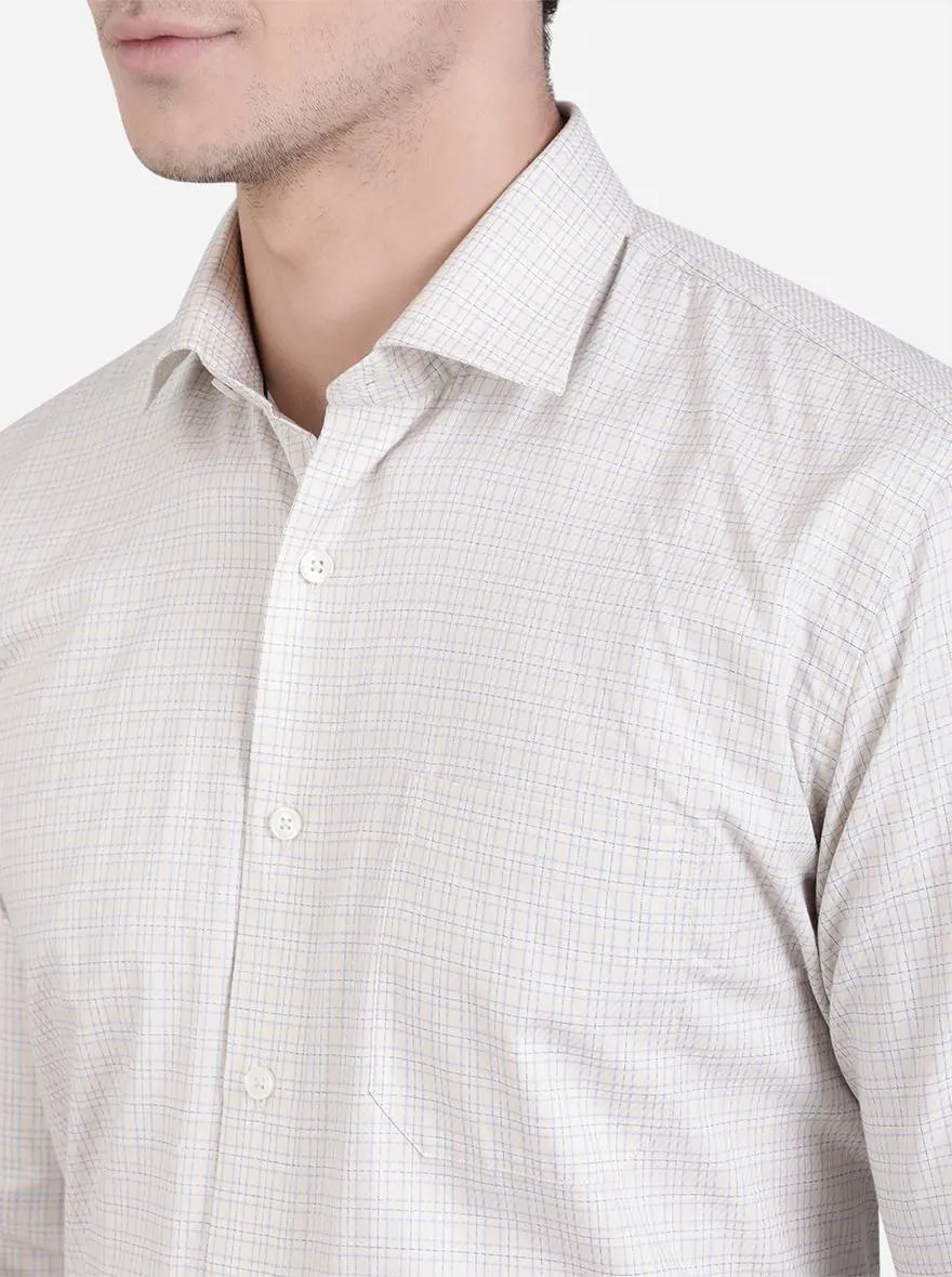 Beige & Sky Blue Checked Regular Fit Formal Shirt | JadeBlue