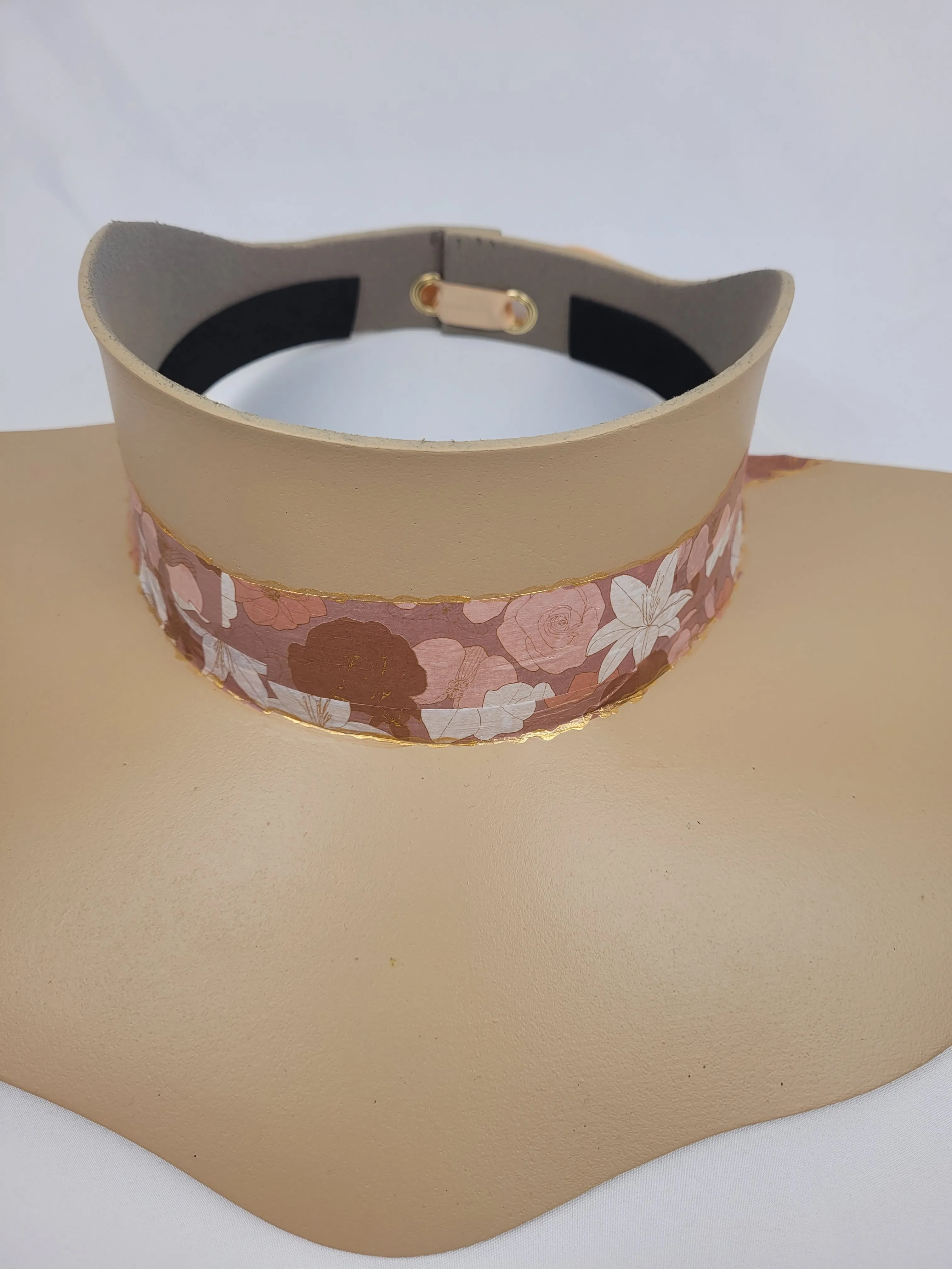 Beige Lotus Visor Hat with Champagne Pink Floral Band