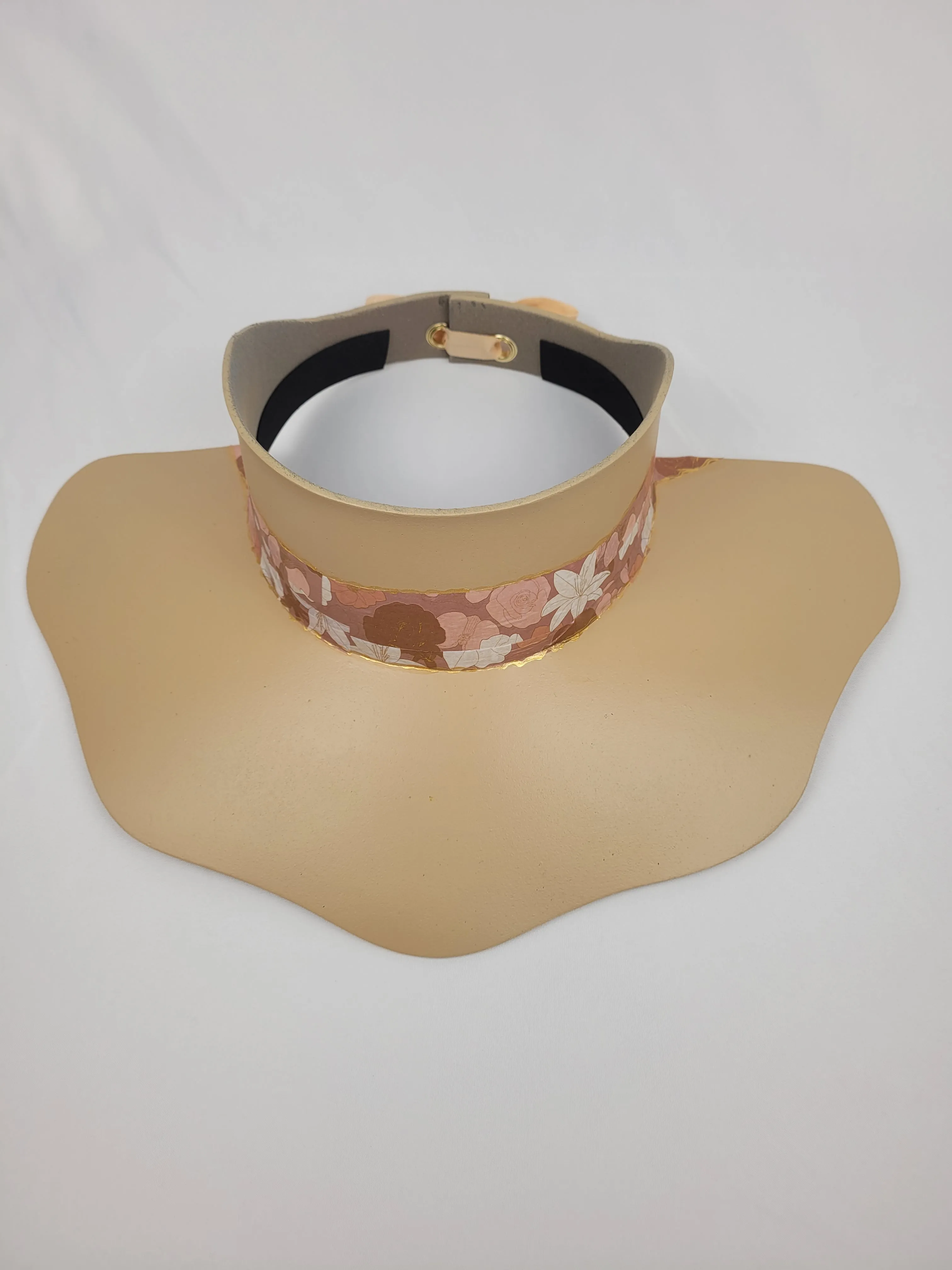 Beige Lotus Visor Hat with Champagne Pink Floral Band