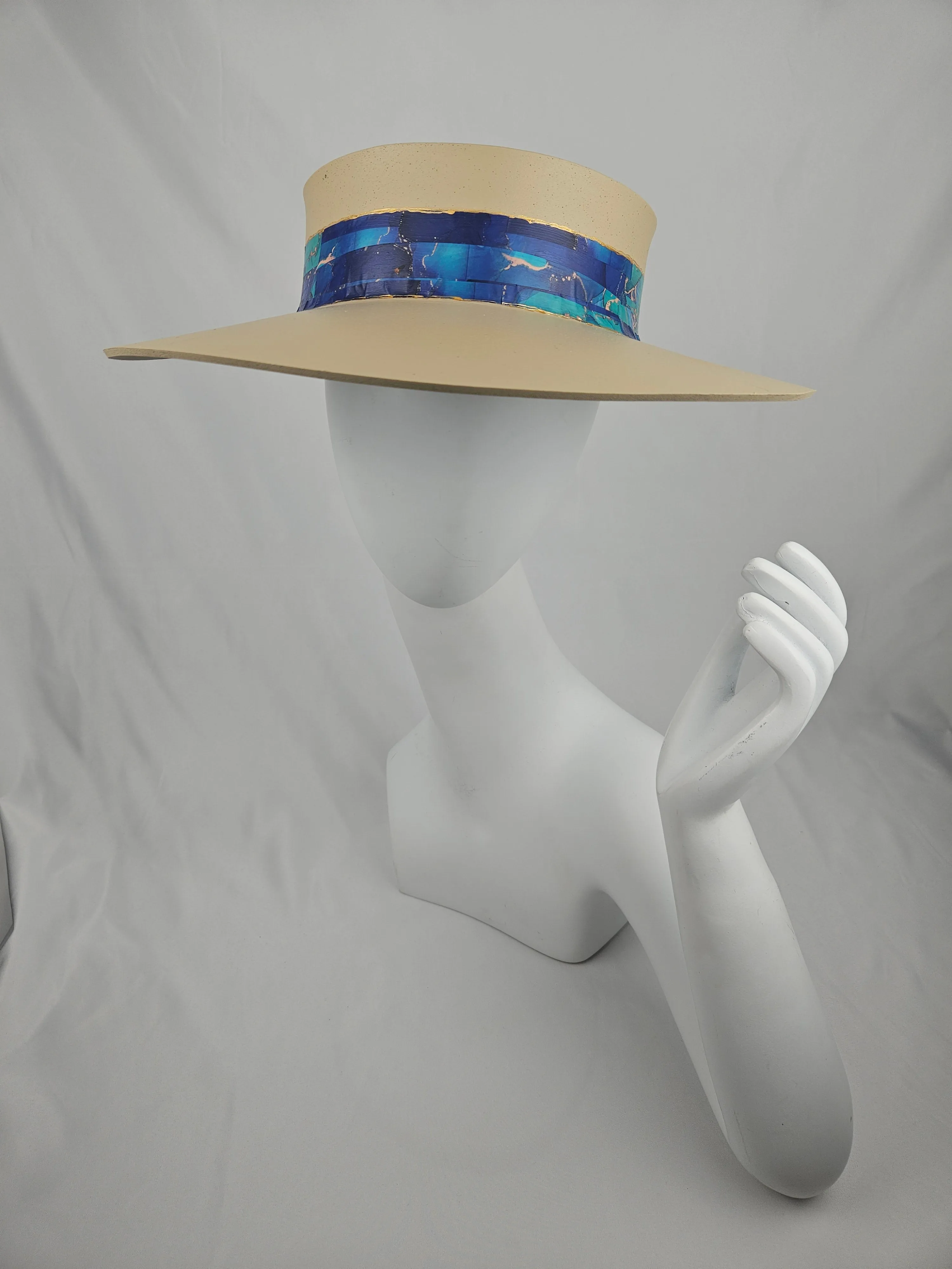 Beige "LadyEVA" Visor Hat with Blue Marbled Band