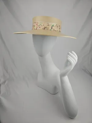 Beige "LadyEVA" Visor Hat with Botanical Collage Band