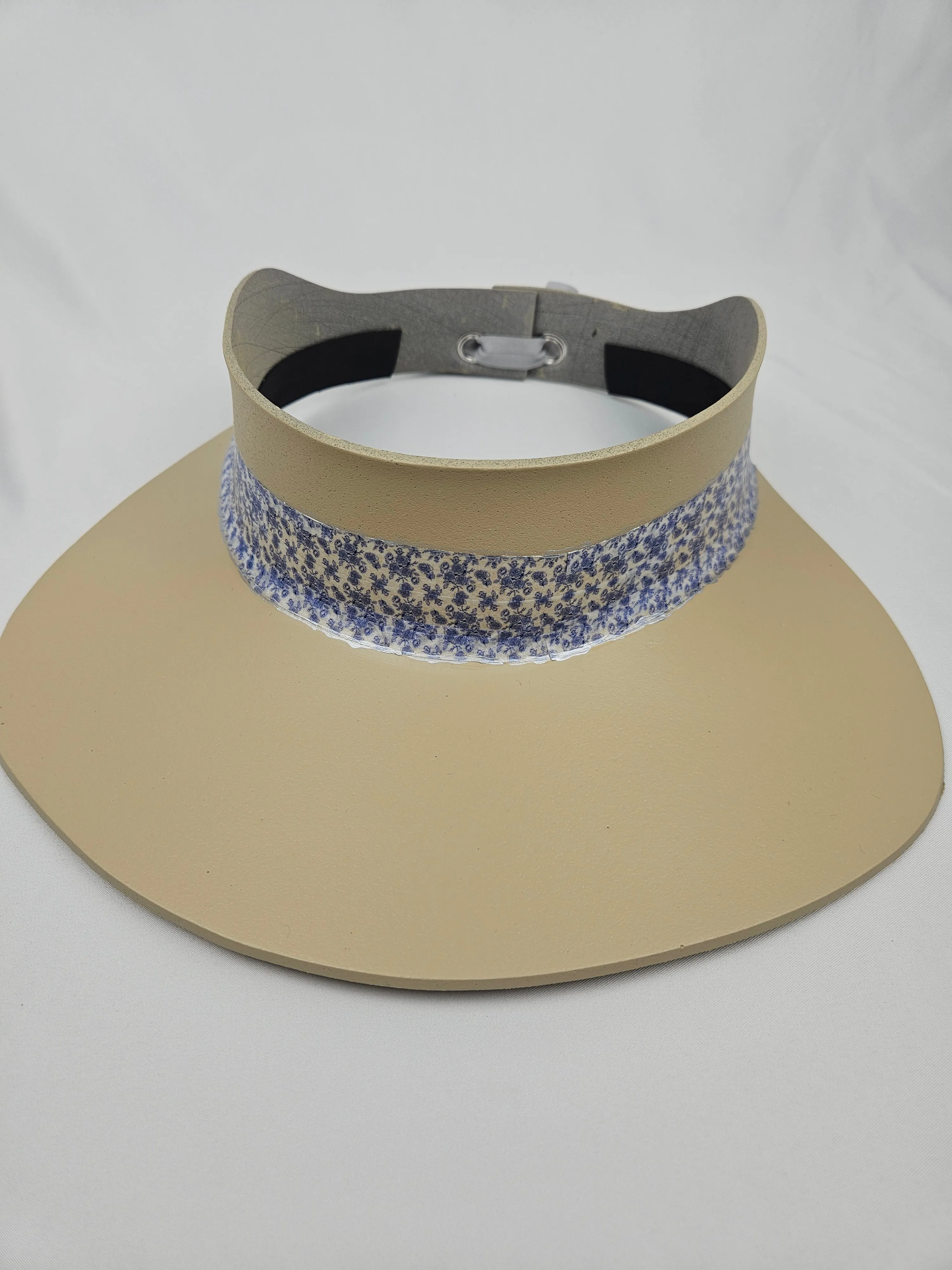 Beige "LadyEVA" Visor Hat with Floral China Blue Band