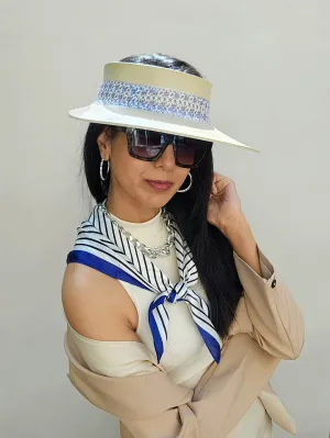 Beige "LadyEVA" Visor Hat with Floral China Blue Band