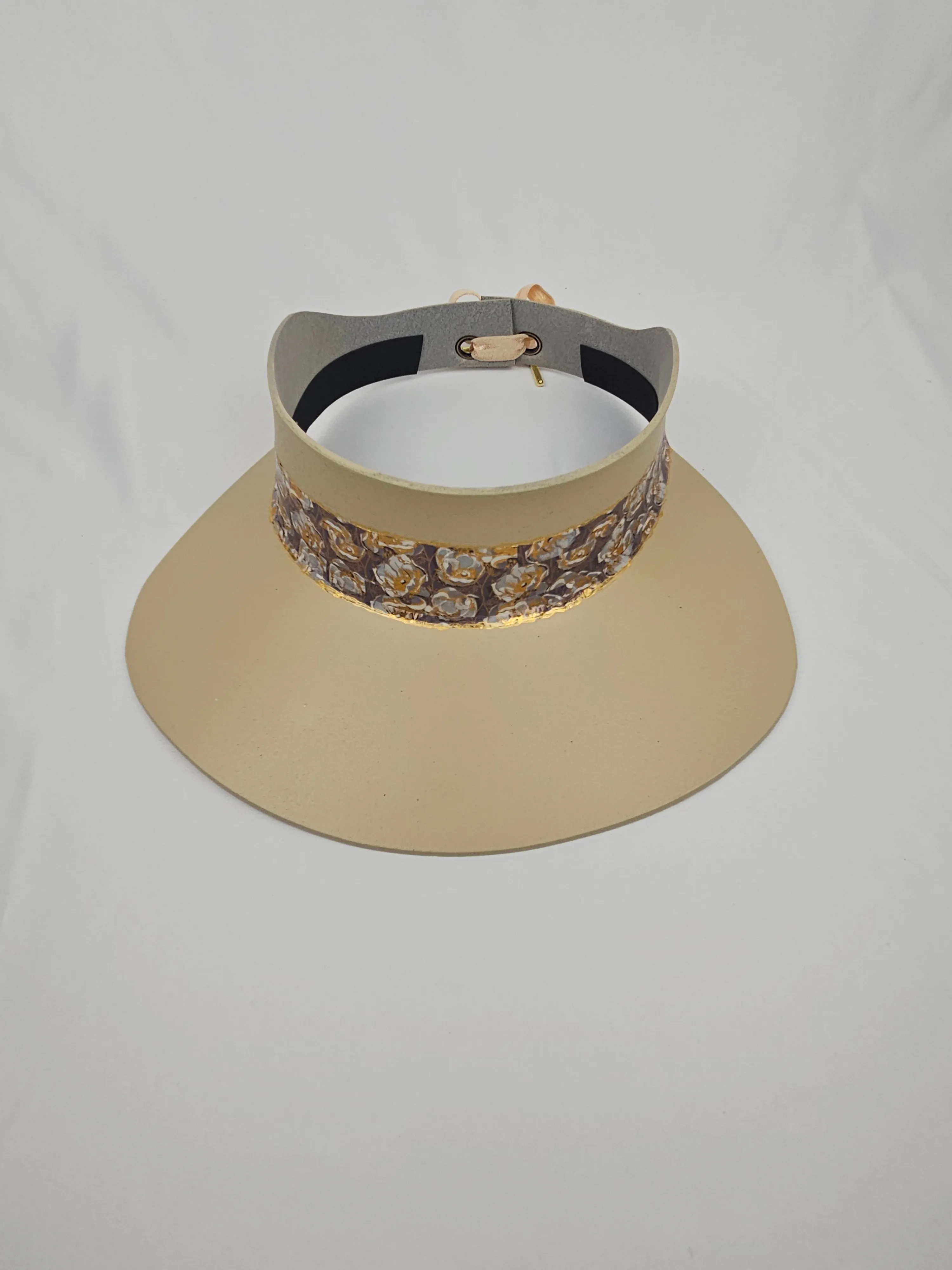 Beige "LadyEVA" Visor Hat with Golden Floral Band