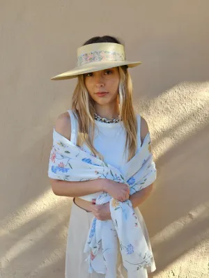 Beige "LadyEVA" Visor Hat with Light Pink Floral Band