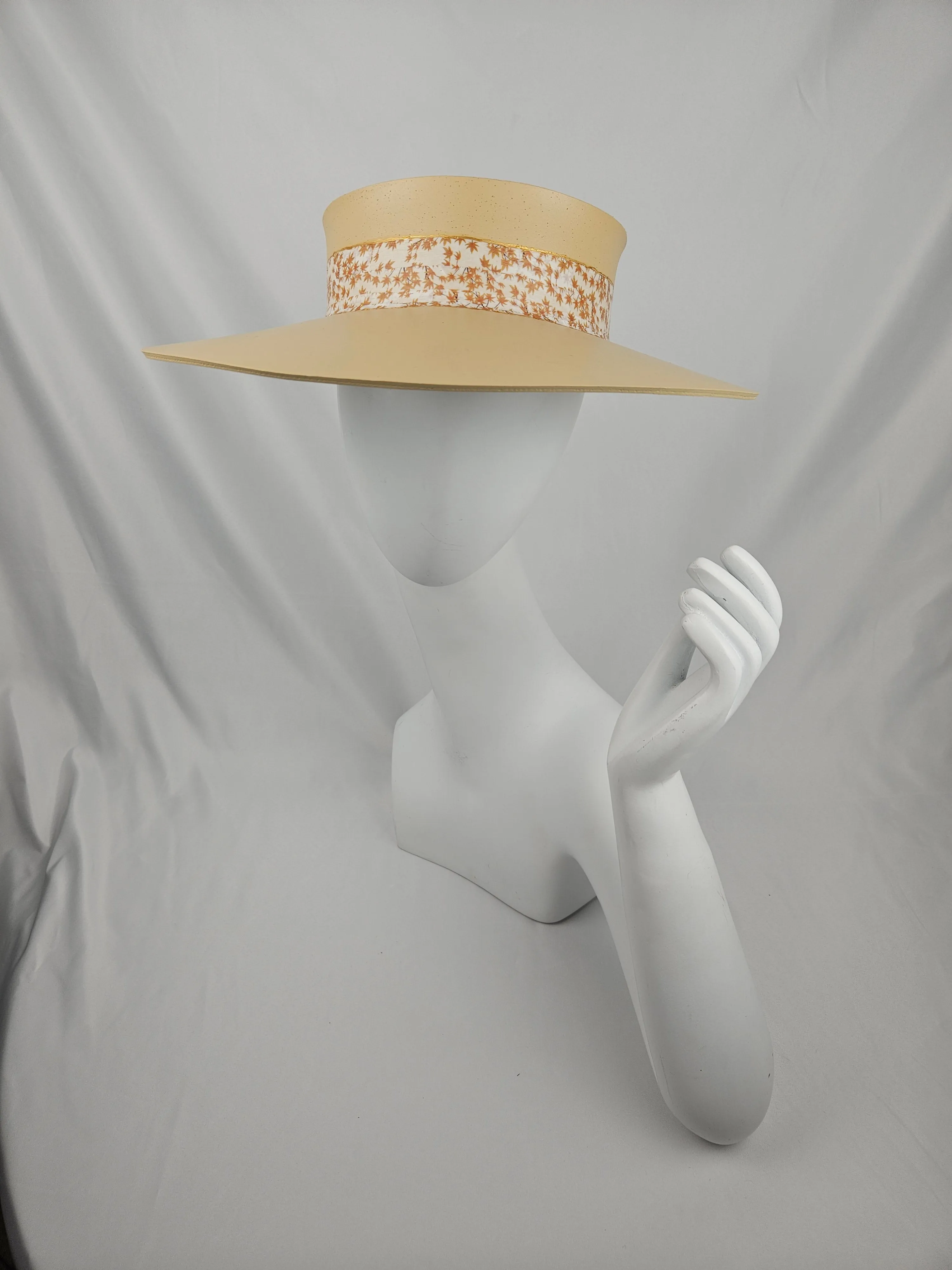 Beige "LadyEVA" Visor Hat with Rust Orange Leaf Band