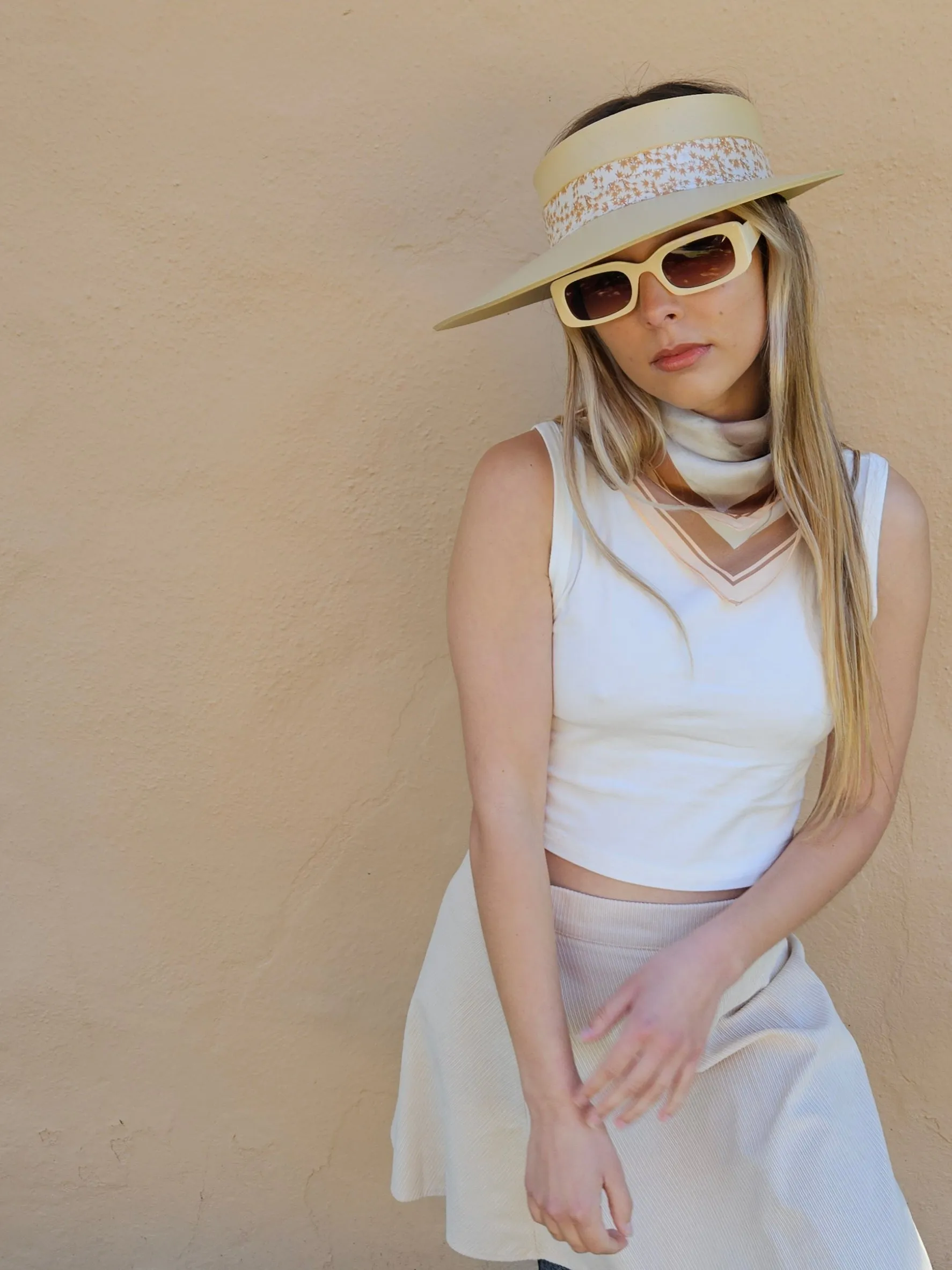 Beige "LadyEVA" Visor Hat with Rust Orange Leaf Band