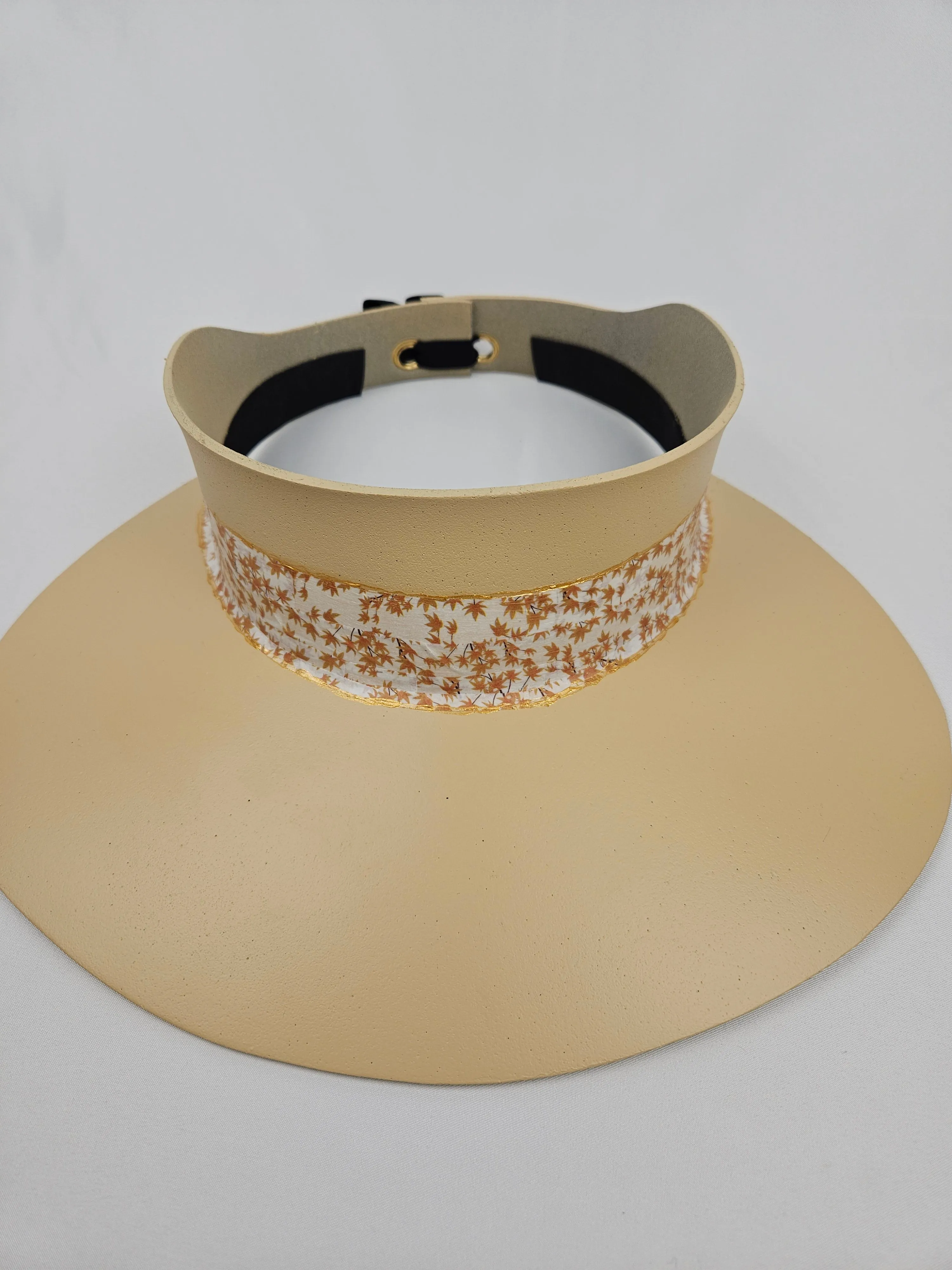 Beige "LadyEVA" Visor Hat with Rust Orange Leaf Band