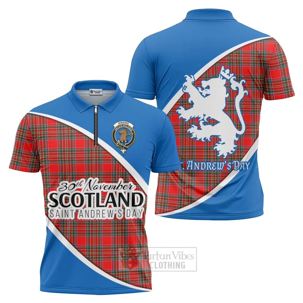 Binning Family Crest Tartan Zipper Polo Shirt Celebrate Saint Andrew's Day in Style