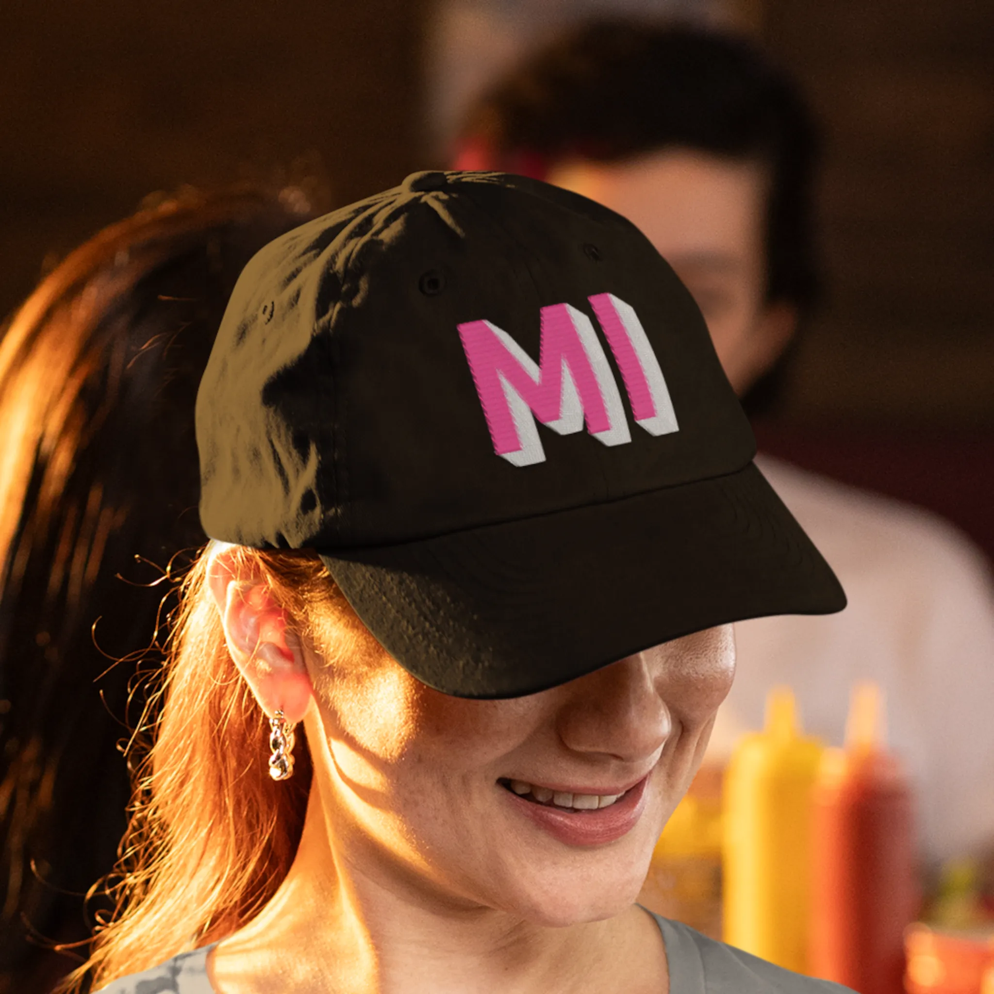 Black Dad Hat - Pink & White Shadow Block Lettering