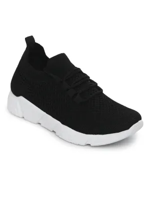 Black Knitted Laced Up Sneakers