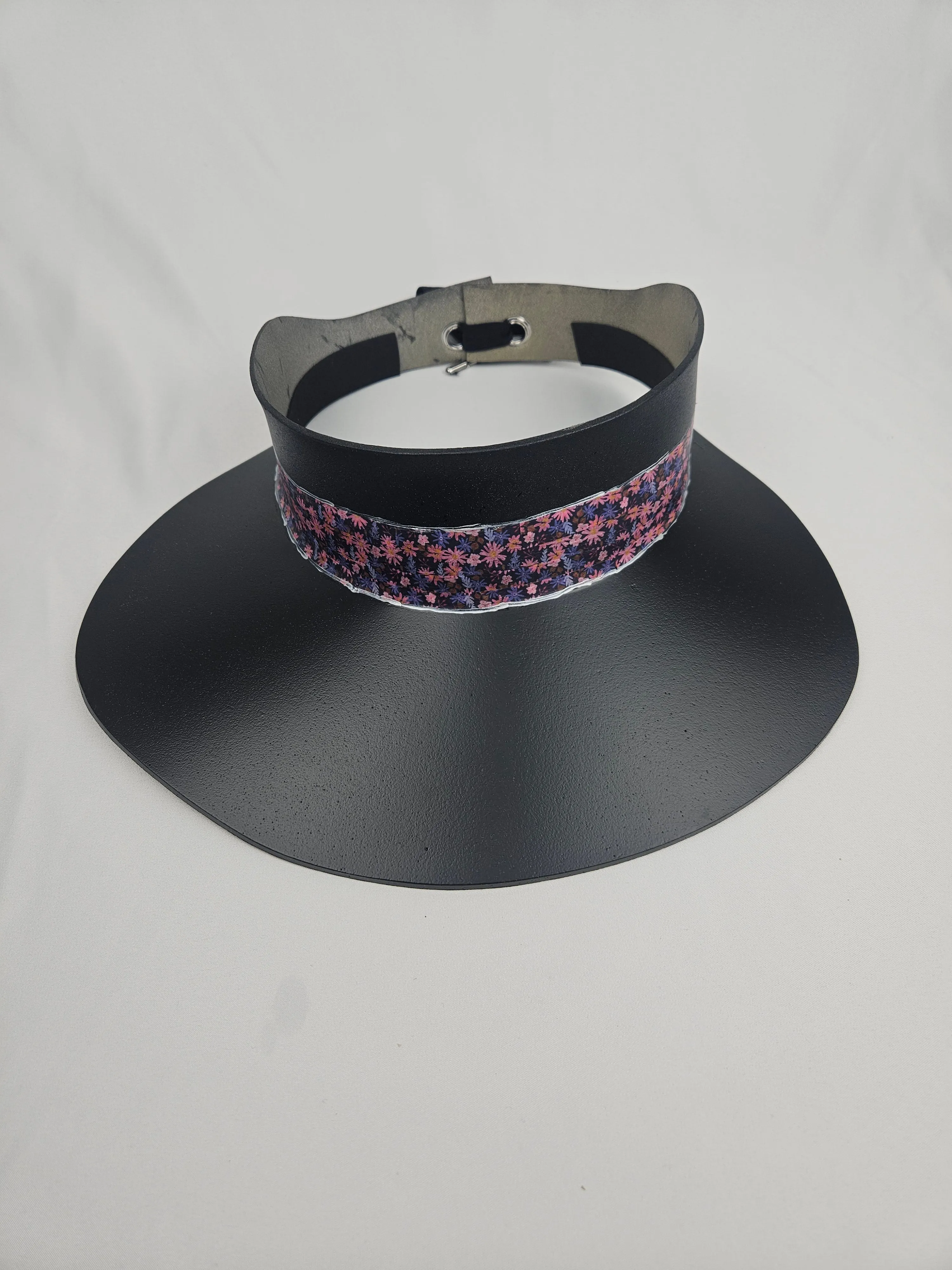 Black "LadyEVA" Visor Hat with Cute Pink and Purple Floral Band