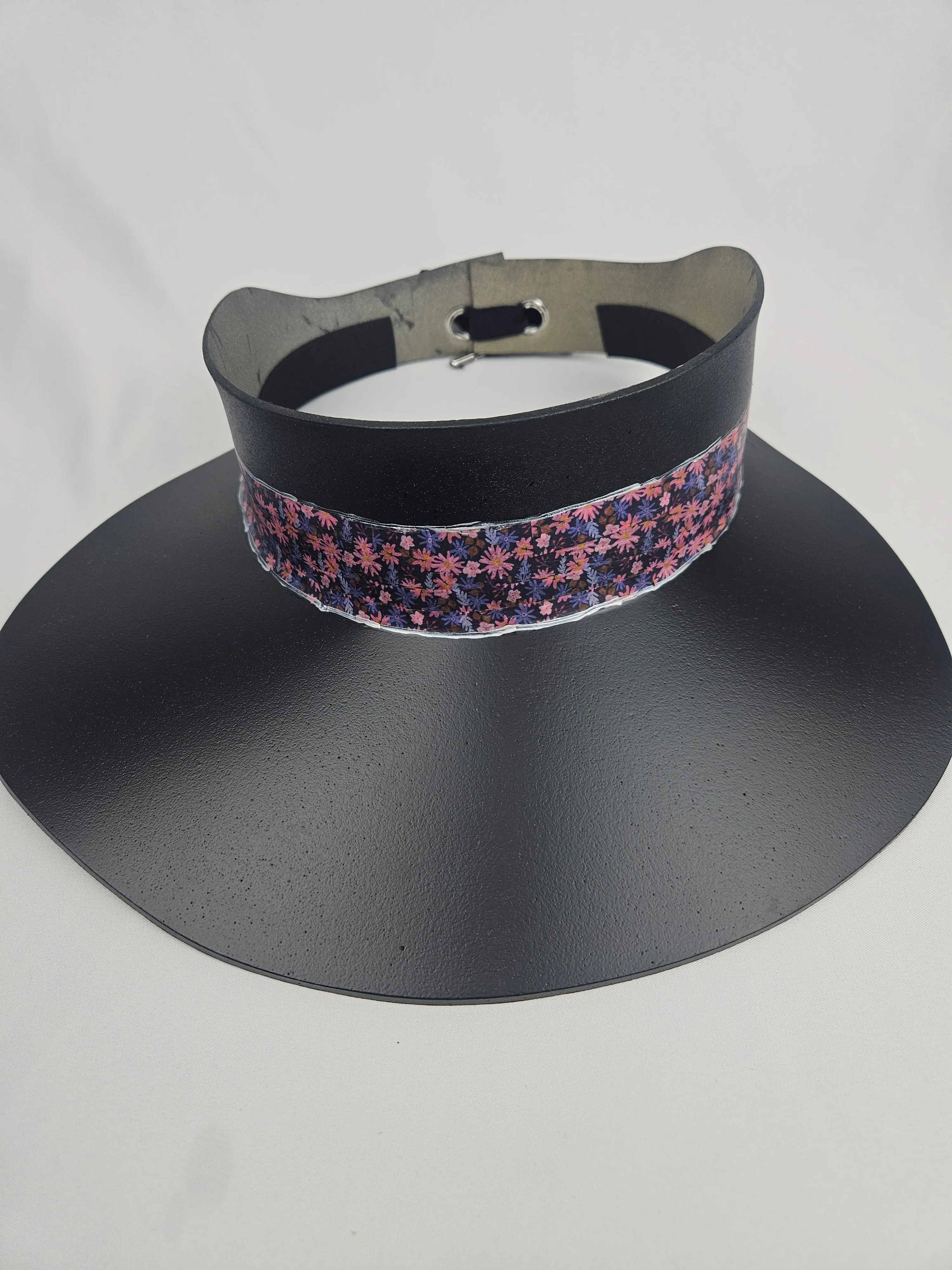 Black "LadyEVA" Visor Hat with Cute Pink and Purple Floral Band