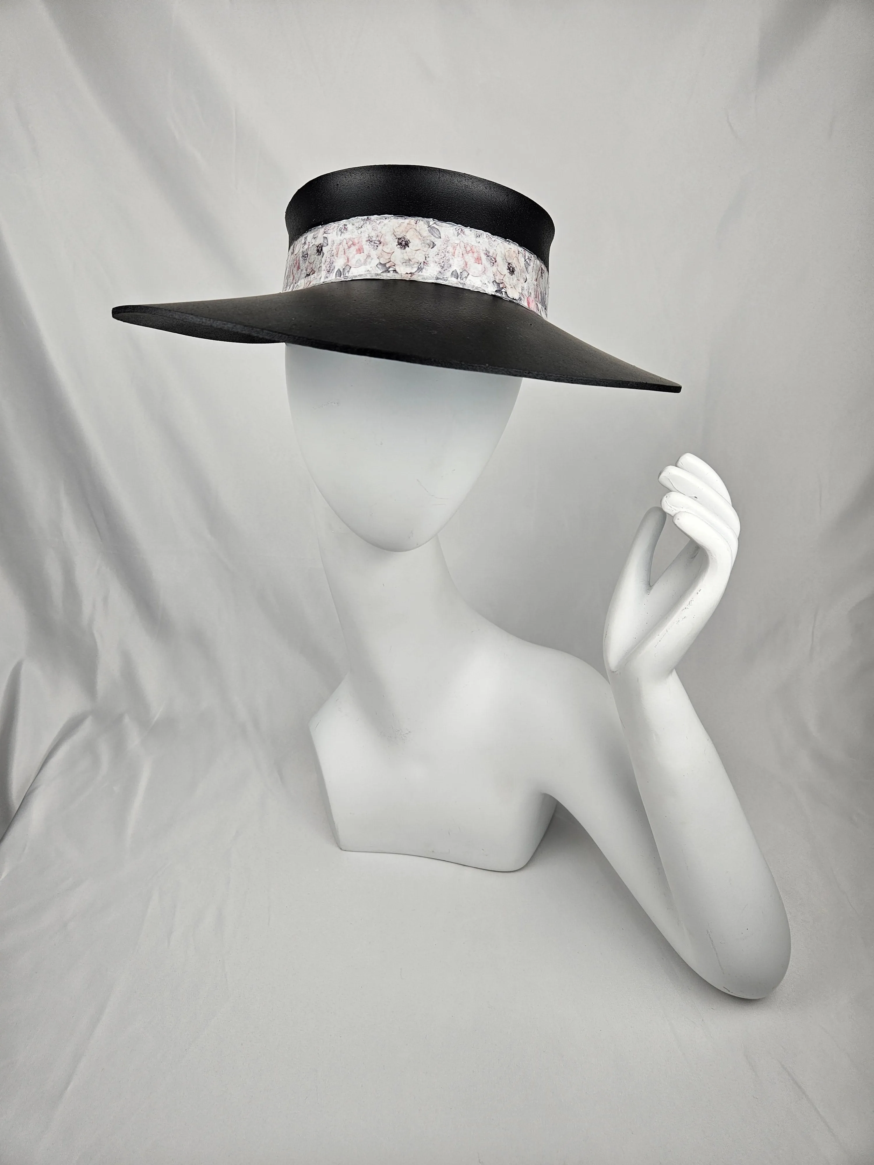 Black "LadyEVA" Visor Hat with Pale Pink Floral Band