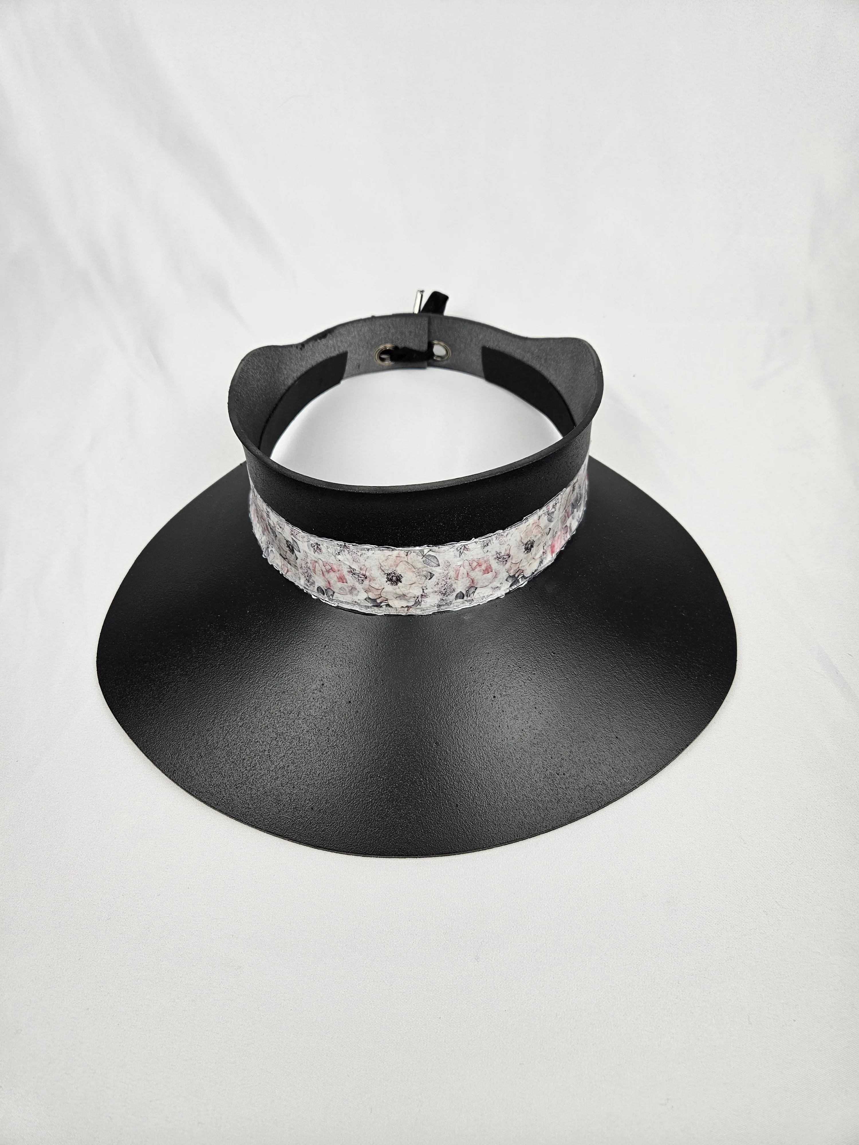 Black "LadyEVA" Visor Hat with Pale Pink Floral Band