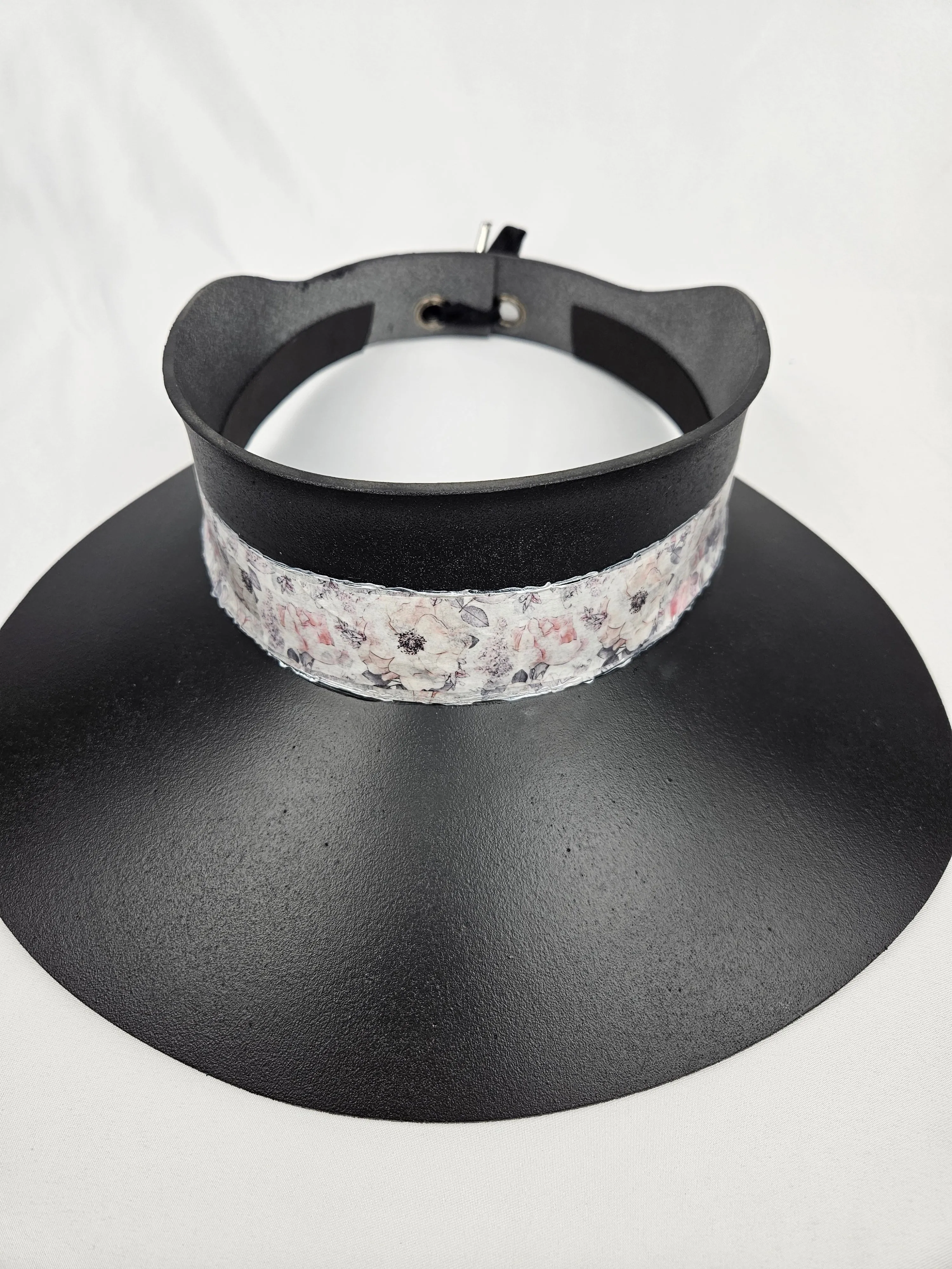 Black "LadyEVA" Visor Hat with Pale Pink Floral Band