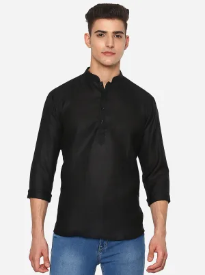 Black Solid Slim Fit Party Wear Kurta | JB Studio