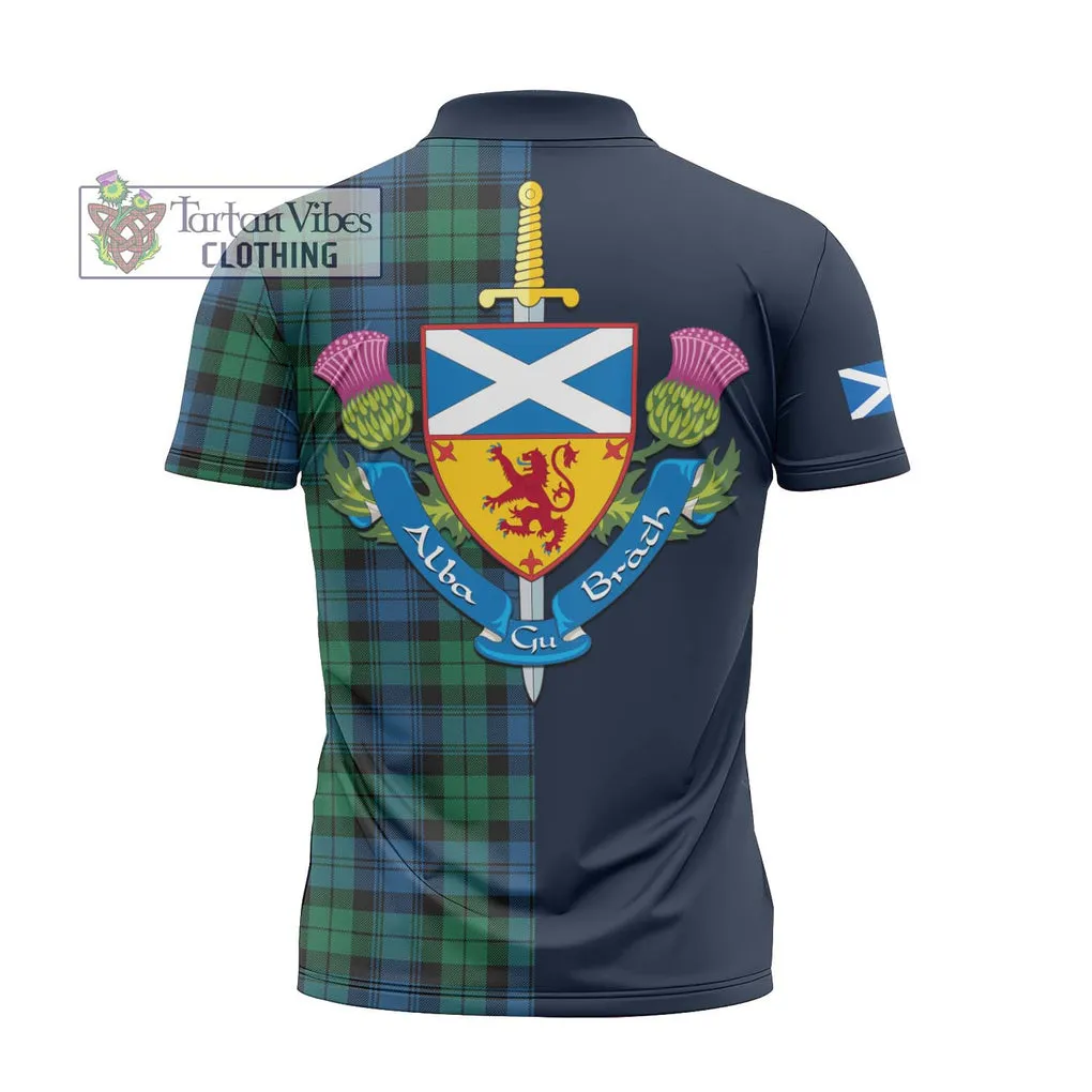 Black Watch Ancient Tartan Zipper Polo Shirt Alba with Scottish Lion Royal Arm Half Style