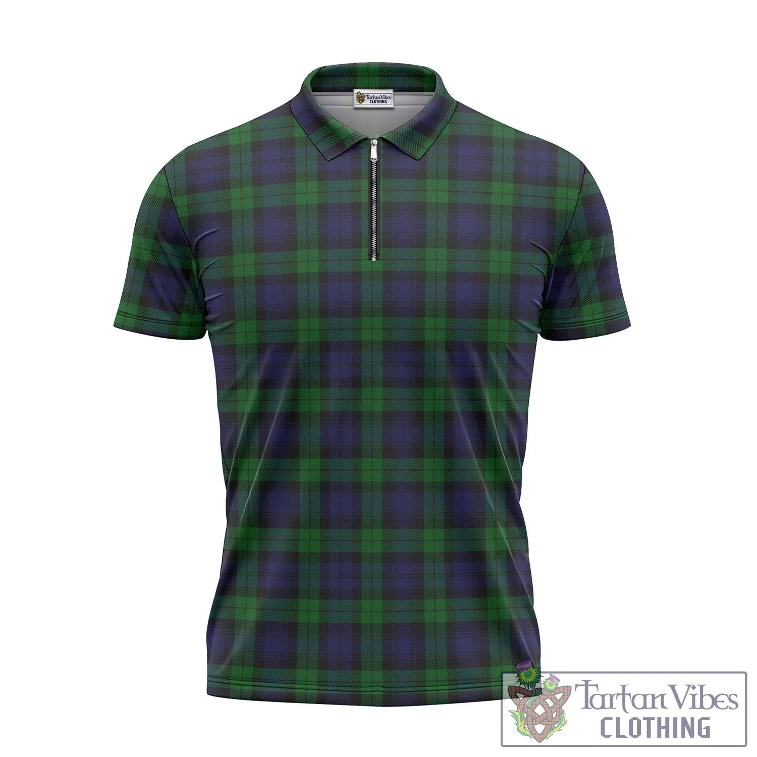 Black Watch Tartan Zipper Polo Shirt