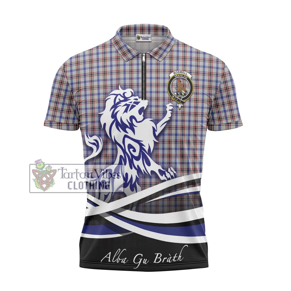 Boswell Tartan Zipper Polo Shirt with Alba Gu Brath Regal Lion Emblem