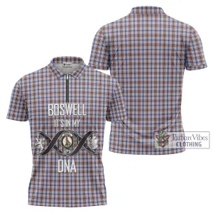 Boswell Tartan Zipper Polo Shirt with Family Crest DNA In Me Style