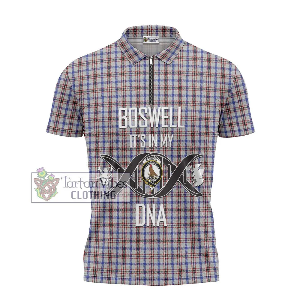 Boswell Tartan Zipper Polo Shirt with Family Crest DNA In Me Style