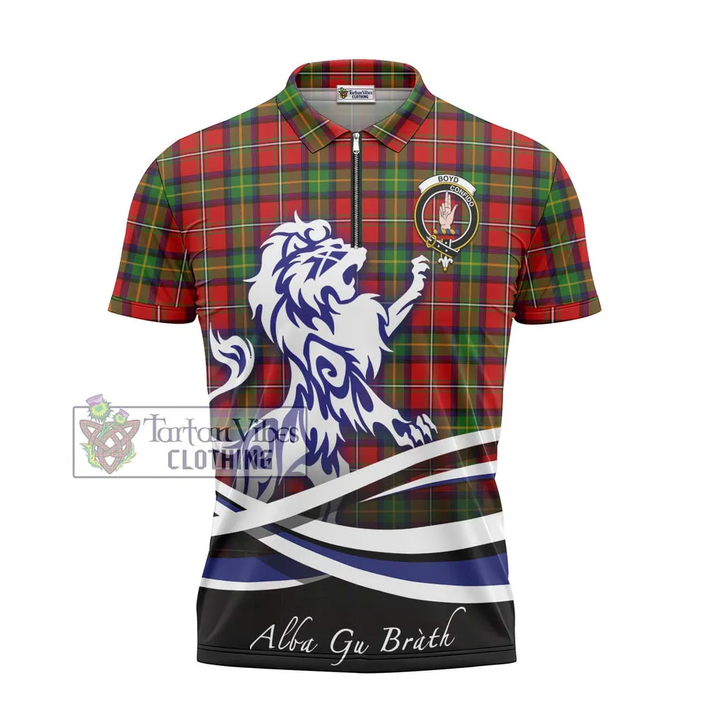 Boyd Tartan Zipper Polo Shirt with Alba Gu Brath Regal Lion Emblem