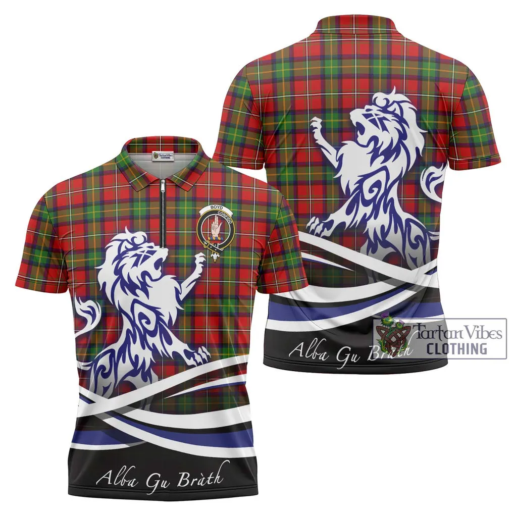 Boyd Tartan Zipper Polo Shirt with Alba Gu Brath Regal Lion Emblem