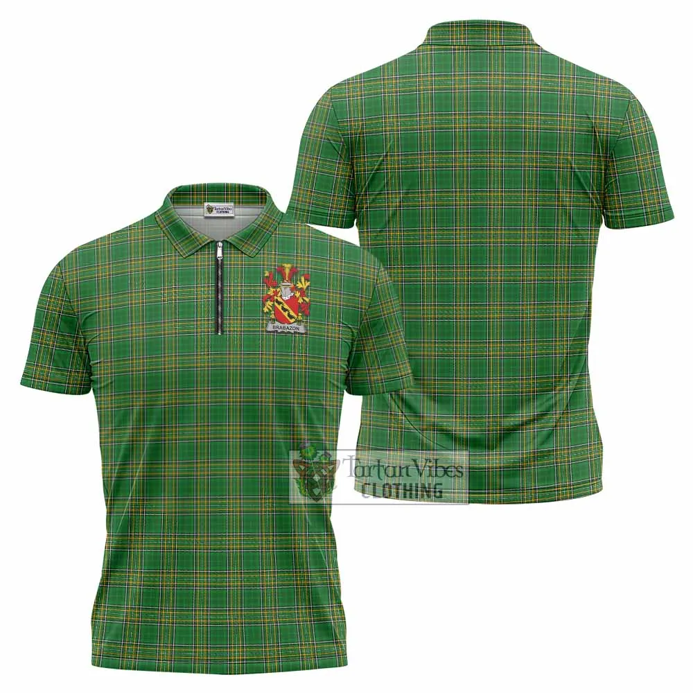 Brabazon Irish Clan Tartan Zipper Polo Shirt with Coat of Arms