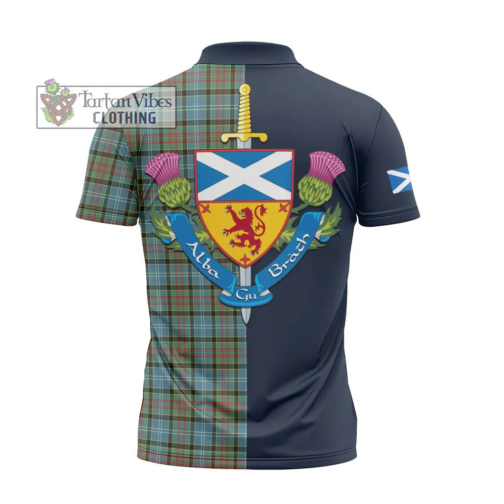 Brisbane Tartan Zipper Polo Shirt Alba with Scottish Lion Royal Arm Half Style