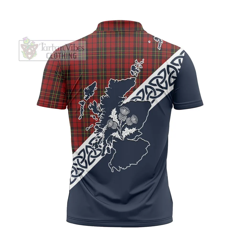 Brodie Tartan Zipper Polo Shirt Featuring Thistle and Scotland Map