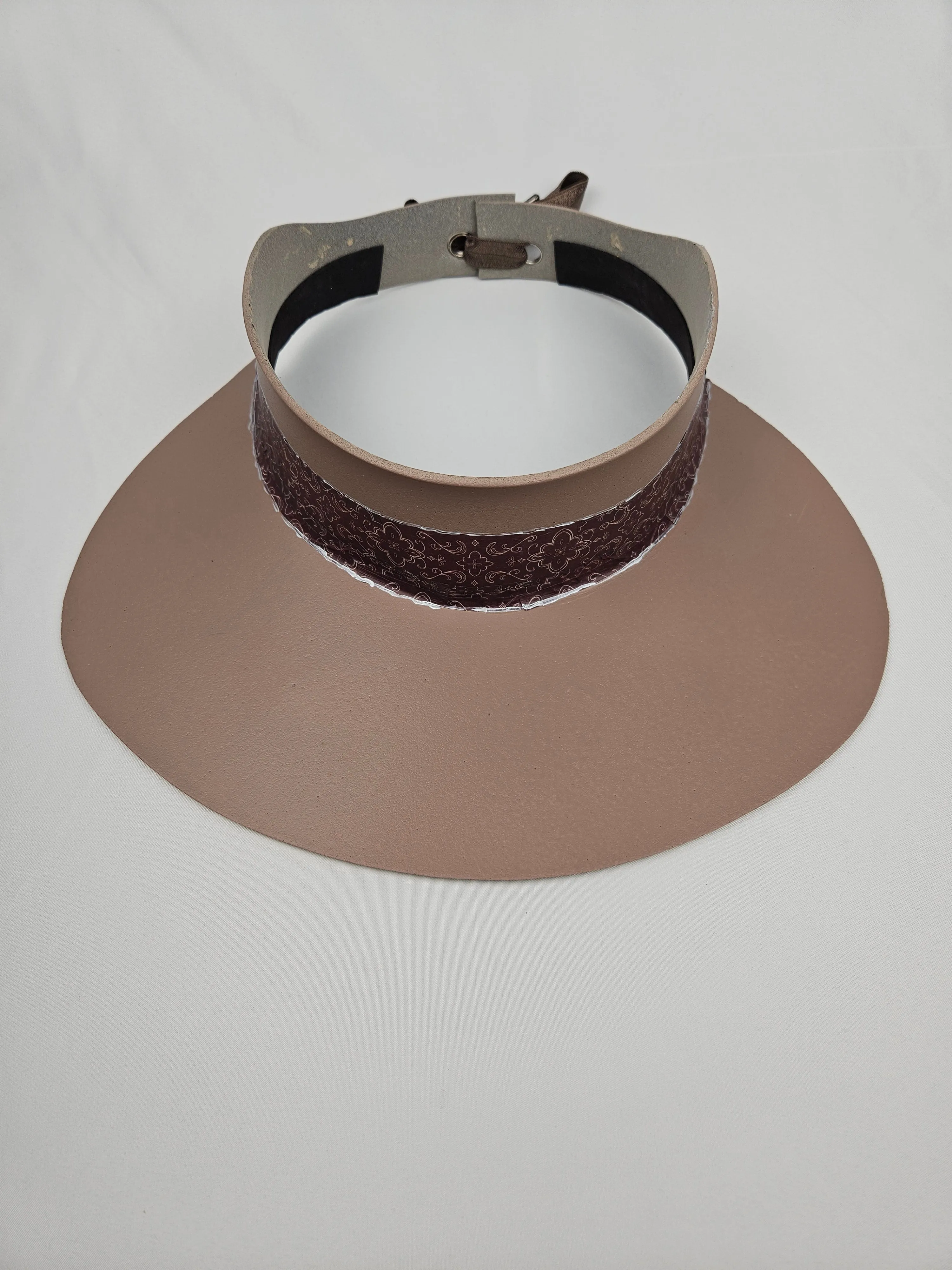 Brown "LadyEVA" Visor Hat with Burgundy Brown Geometric Band