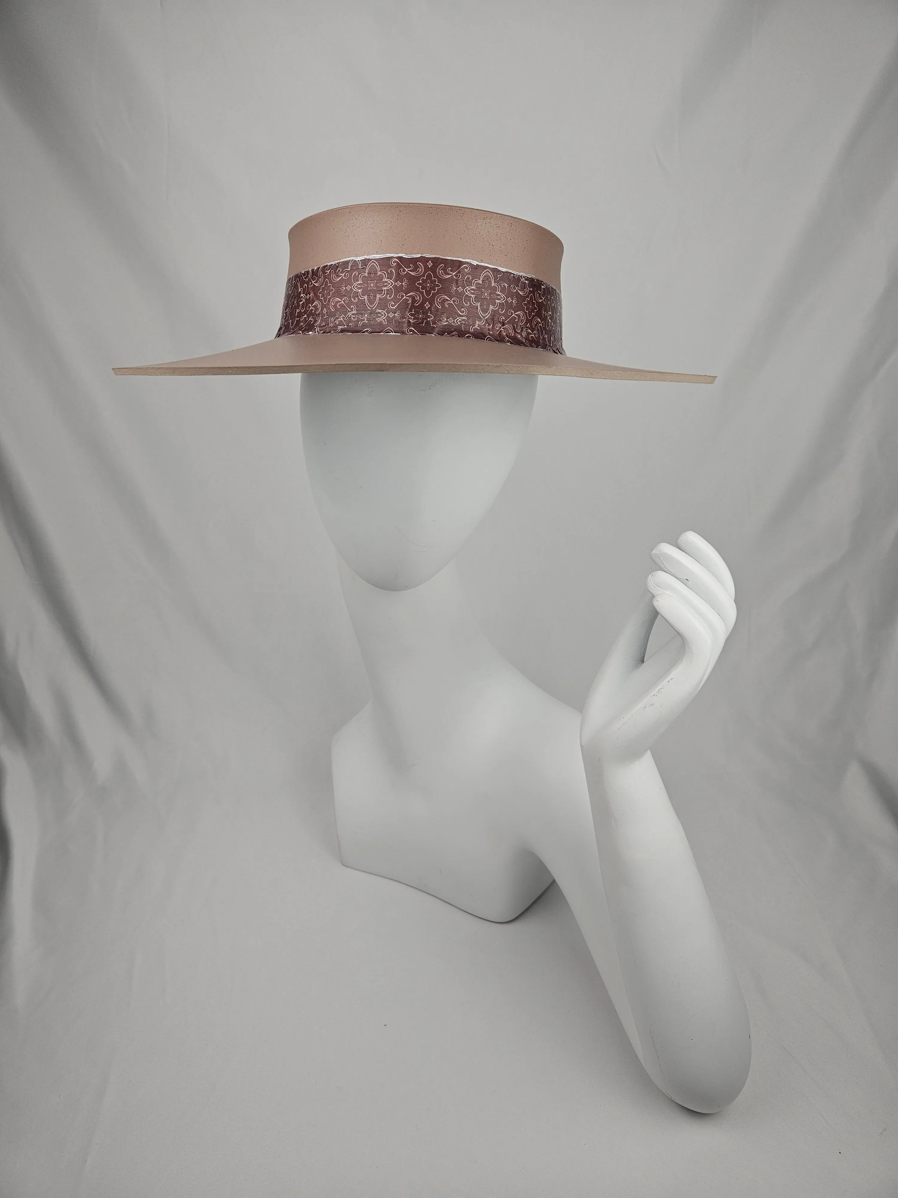 Brown "LadyEVA" Visor Hat with Burgundy Brown Geometric Band