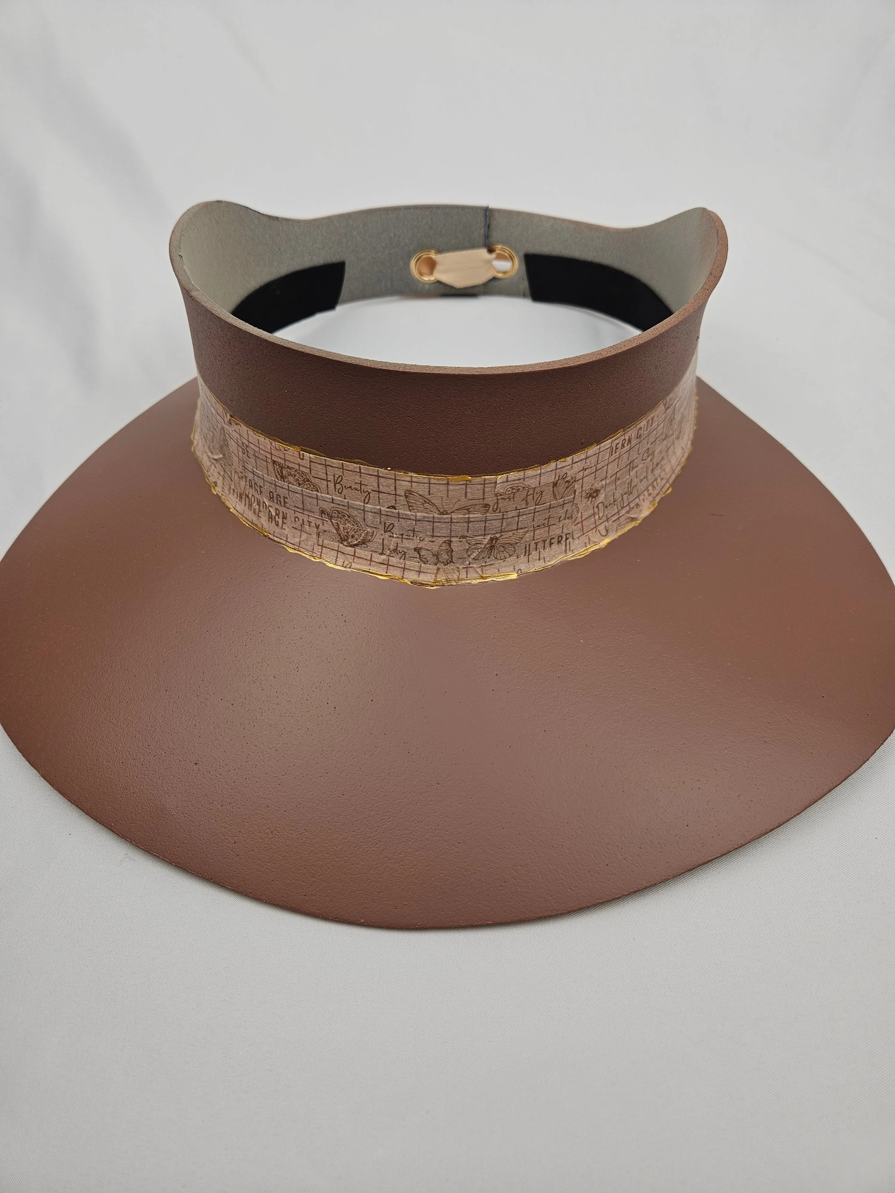 Brown "LadyEVA" Visor Hat with Butterfly and Grid Style Band