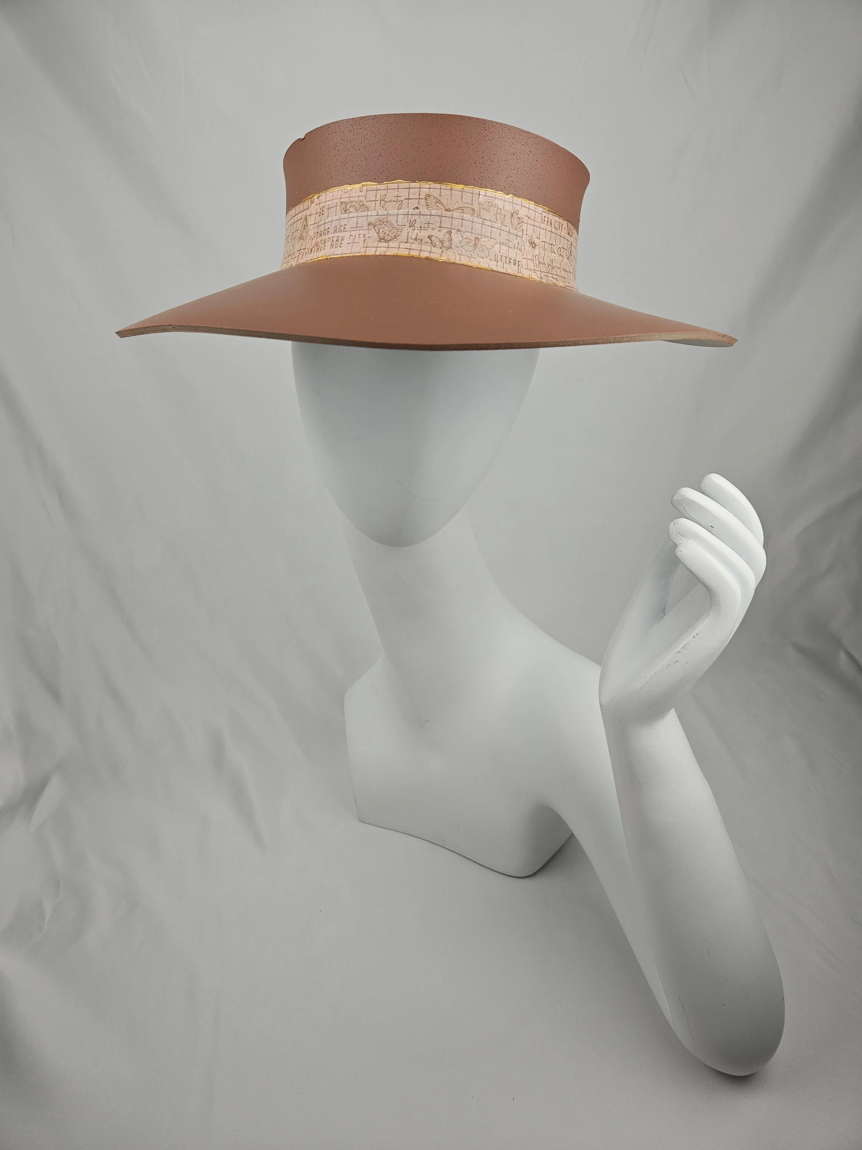 Brown "LadyEVA" Visor Hat with Butterfly and Grid Style Band