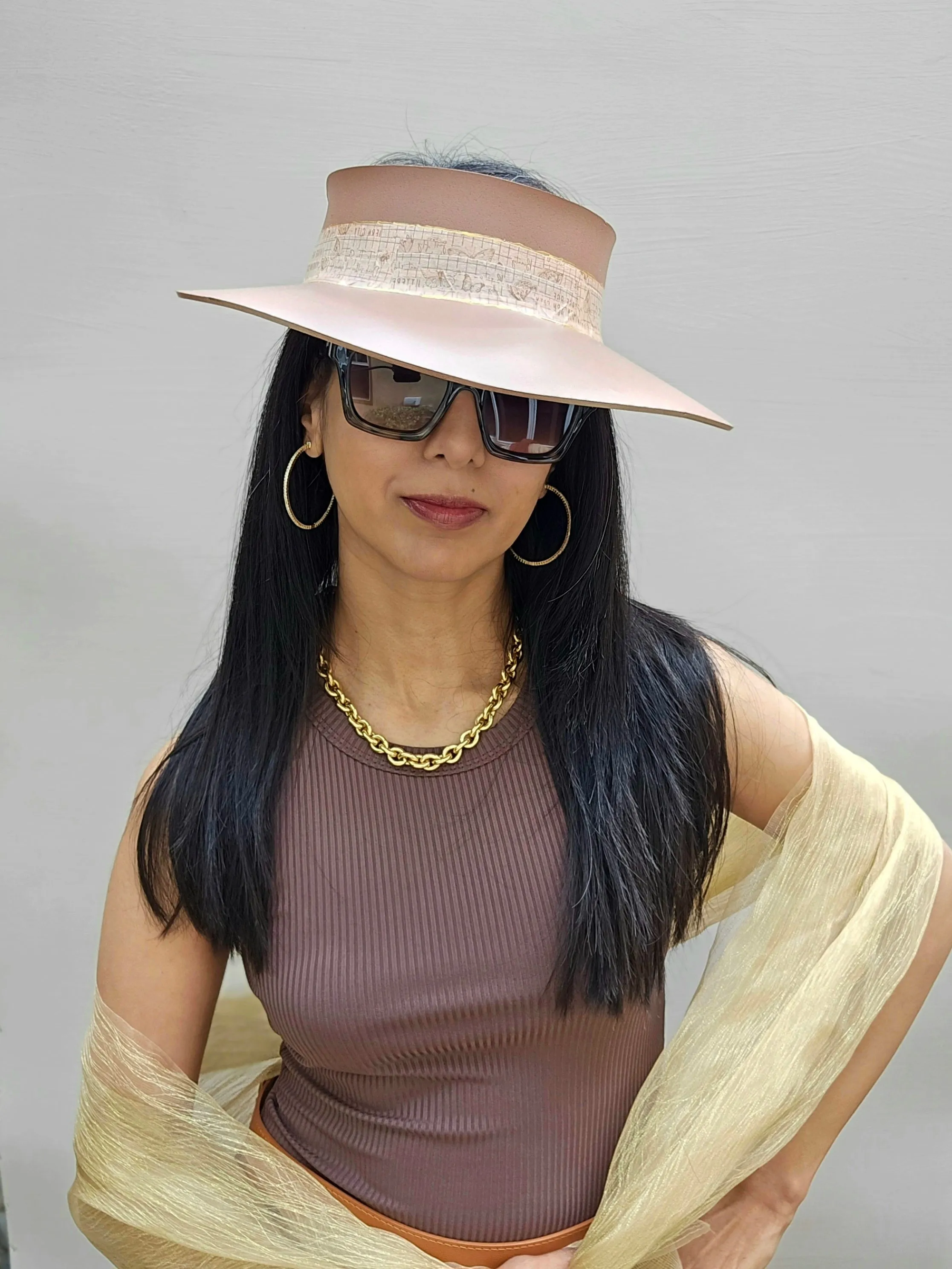 Brown "LadyEVA" Visor Hat with Butterfly and Grid Style Band