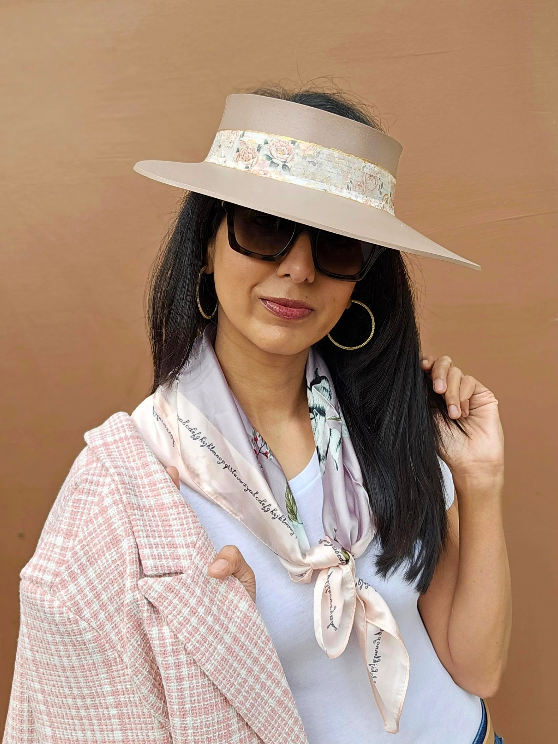 Brown "LadyEVA" Visor Hat with Delicate Pink Floral Band