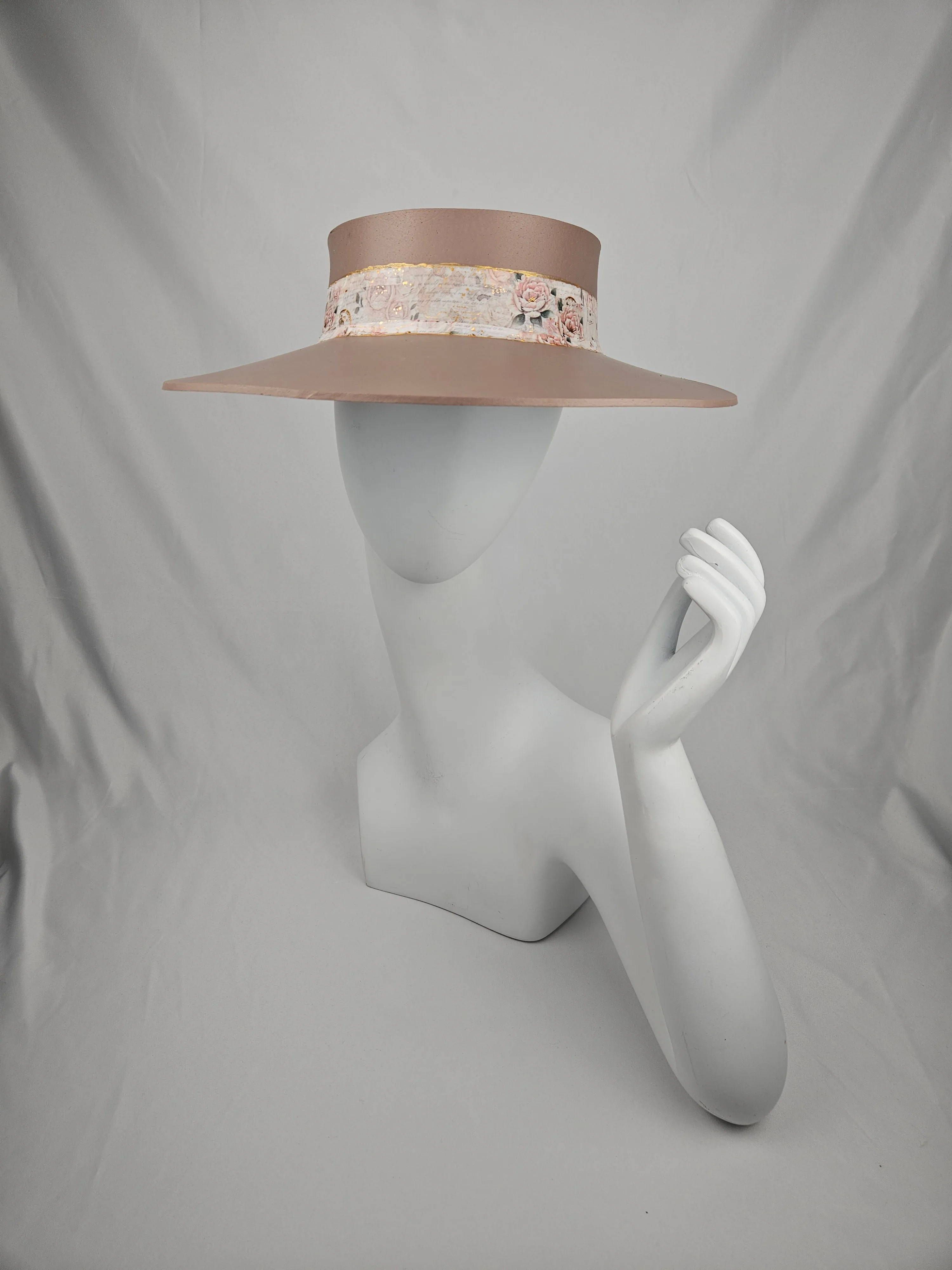 Brown "LadyEVA" Visor Hat with Delicate Pink Floral Band