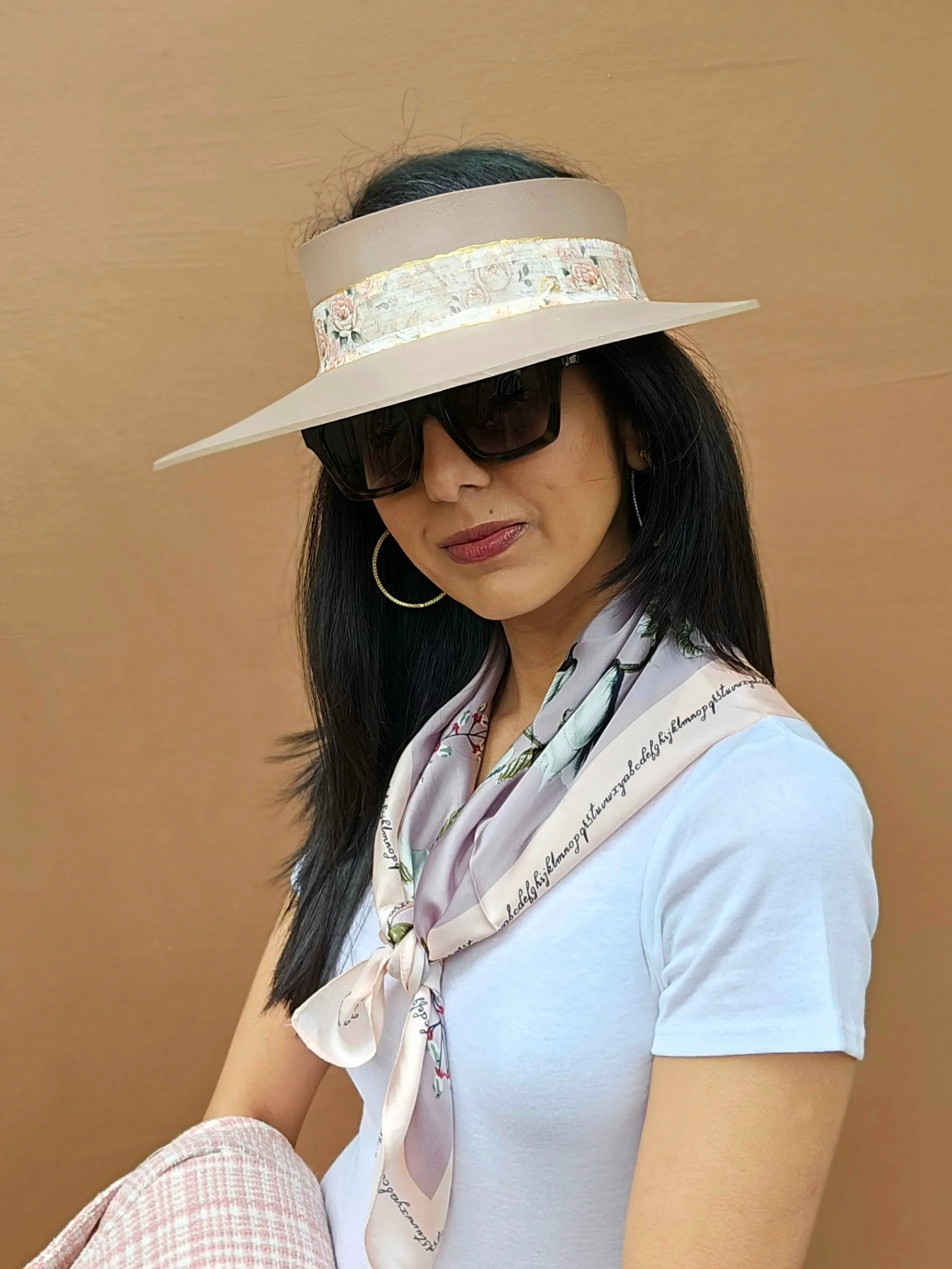 Brown "LadyEVA" Visor Hat with Delicate Pink Floral Band