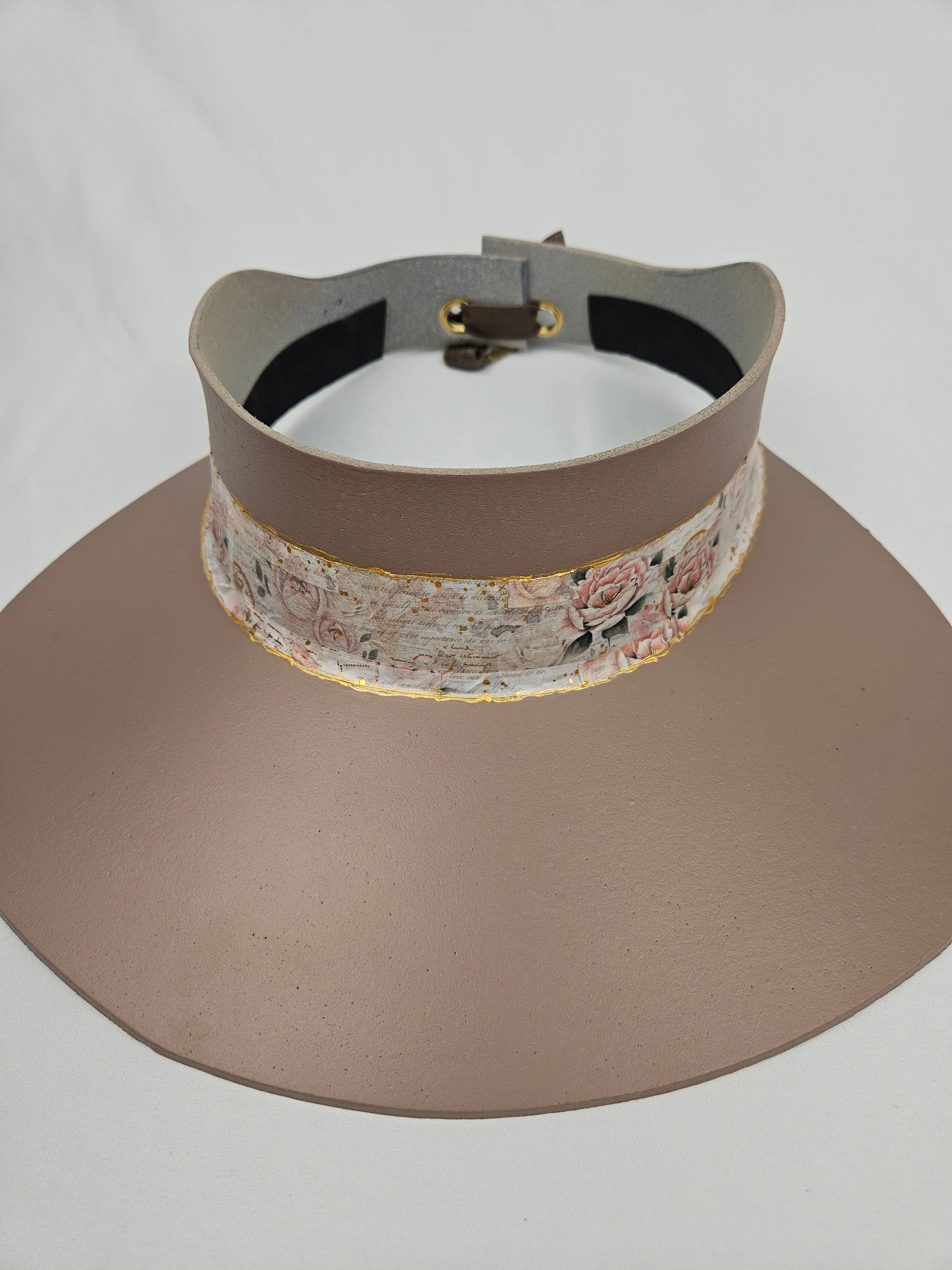 Brown "LadyEVA" Visor Hat with Delicate Pink Floral Band